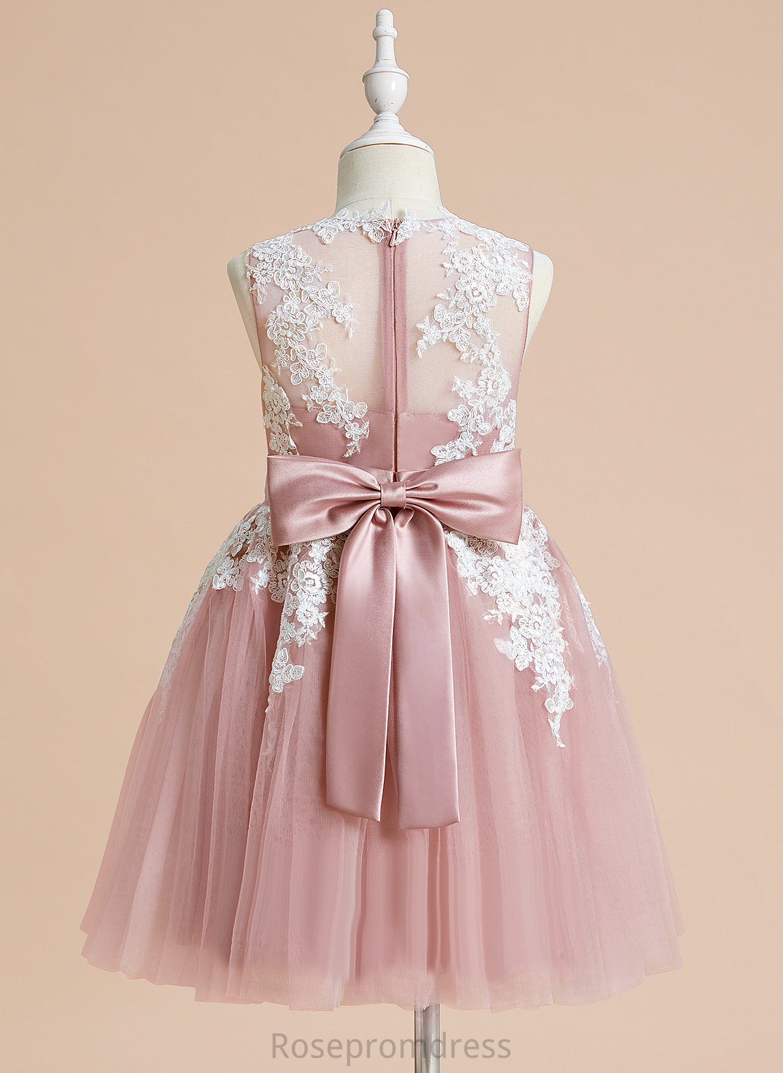 A-Line Bow(s) Sleeveless Girl Dress Knee-length Flower Flower Girl Dresses Jasmine With - V-neck Tulle/Lace