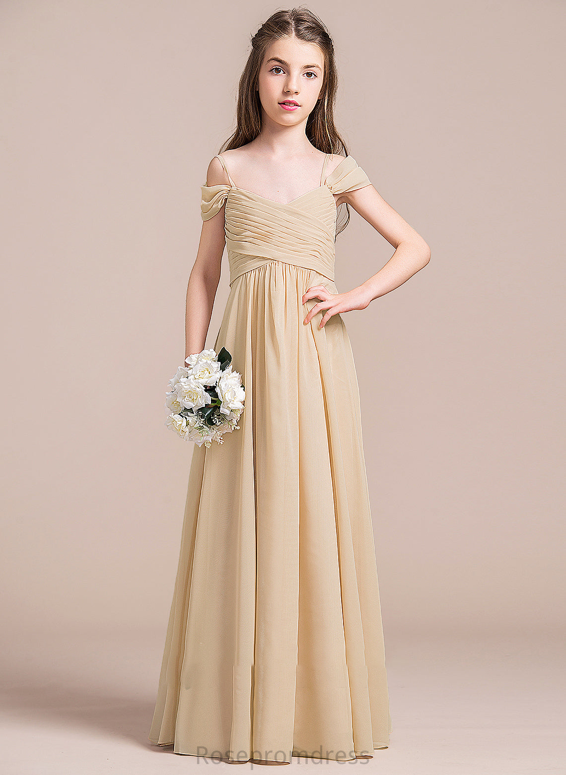 Trinity With Chiffon Junior Bridesmaid Dresses A-Line Floor-Length Off-the-Shoulder Ruffle