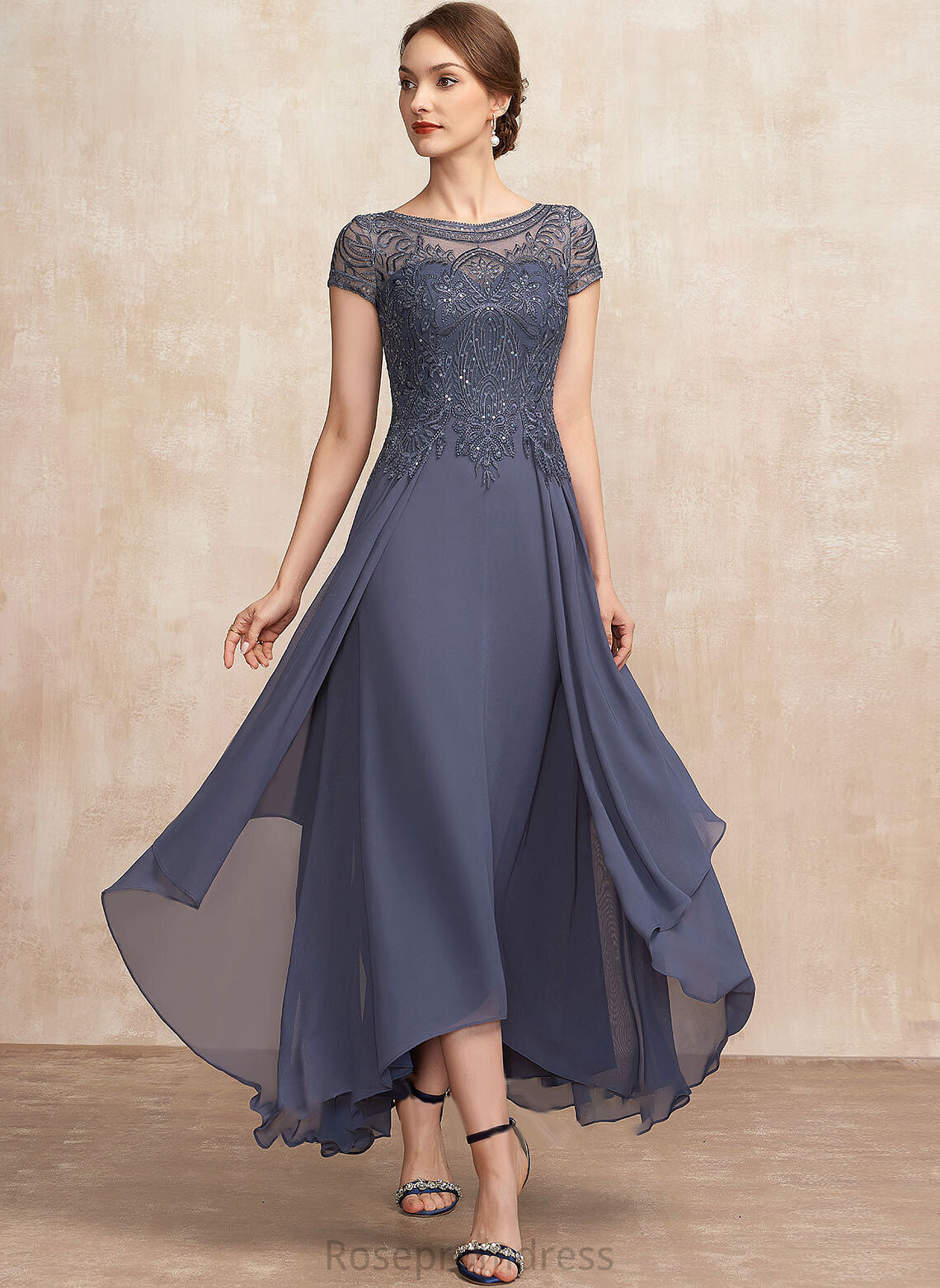 Asymmetrical Dress Mother of the Bride Dresses A-Line Bride Neck With Sequins Sandy Scoop Chiffon the Lace of Mother