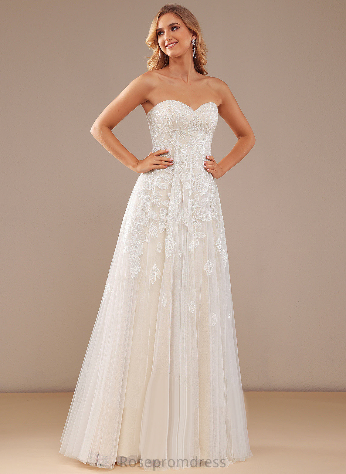 Dress Lace Floor-Length Sequins Wedding Dresses Sweetheart Wedding With Pru A-Line