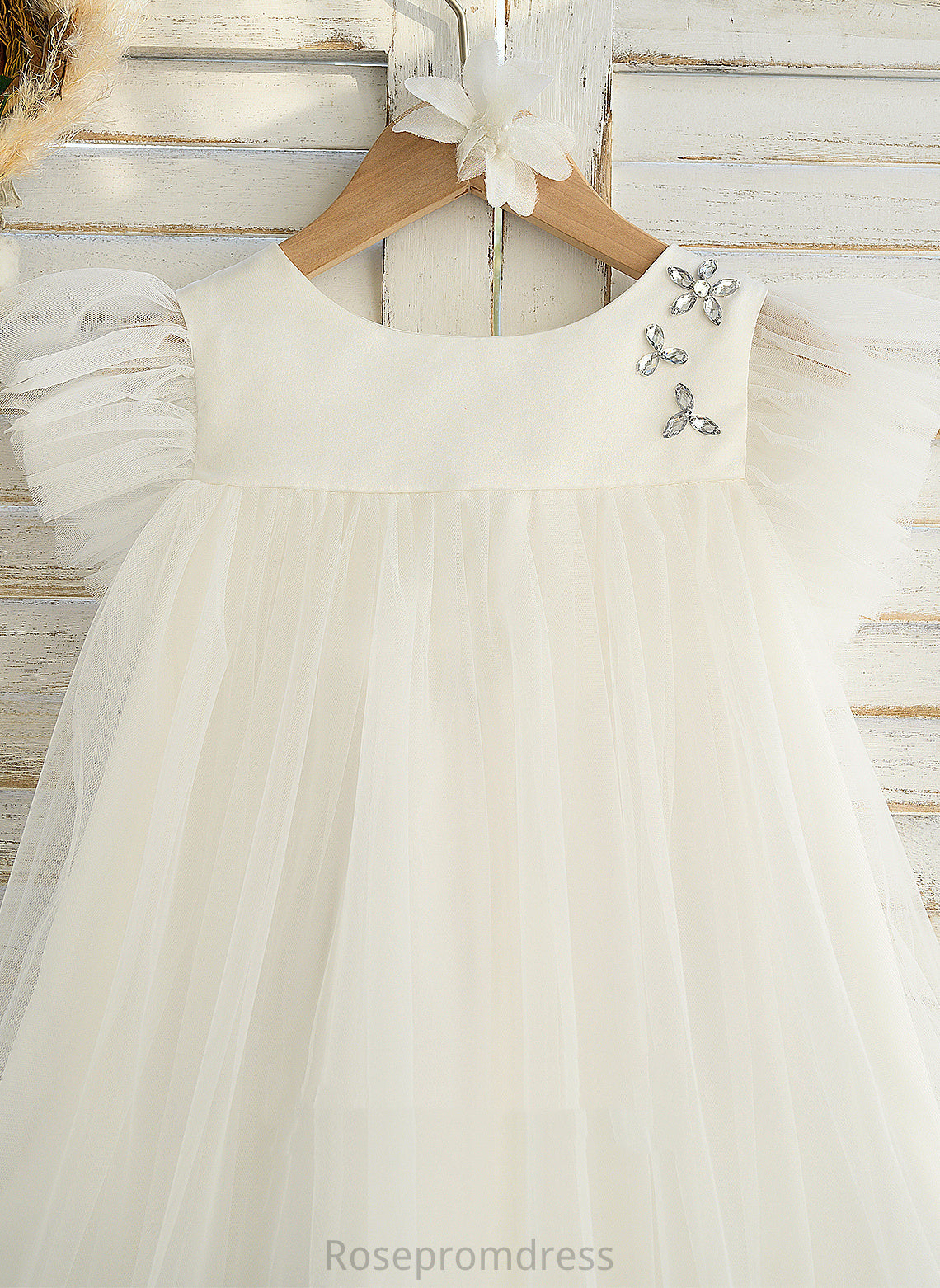 Scoop Ruffles Neck With Girl - Flower Carlee Sleeveless Dress Knee-length A-Line Satin/Tulle Flower Girl Dresses