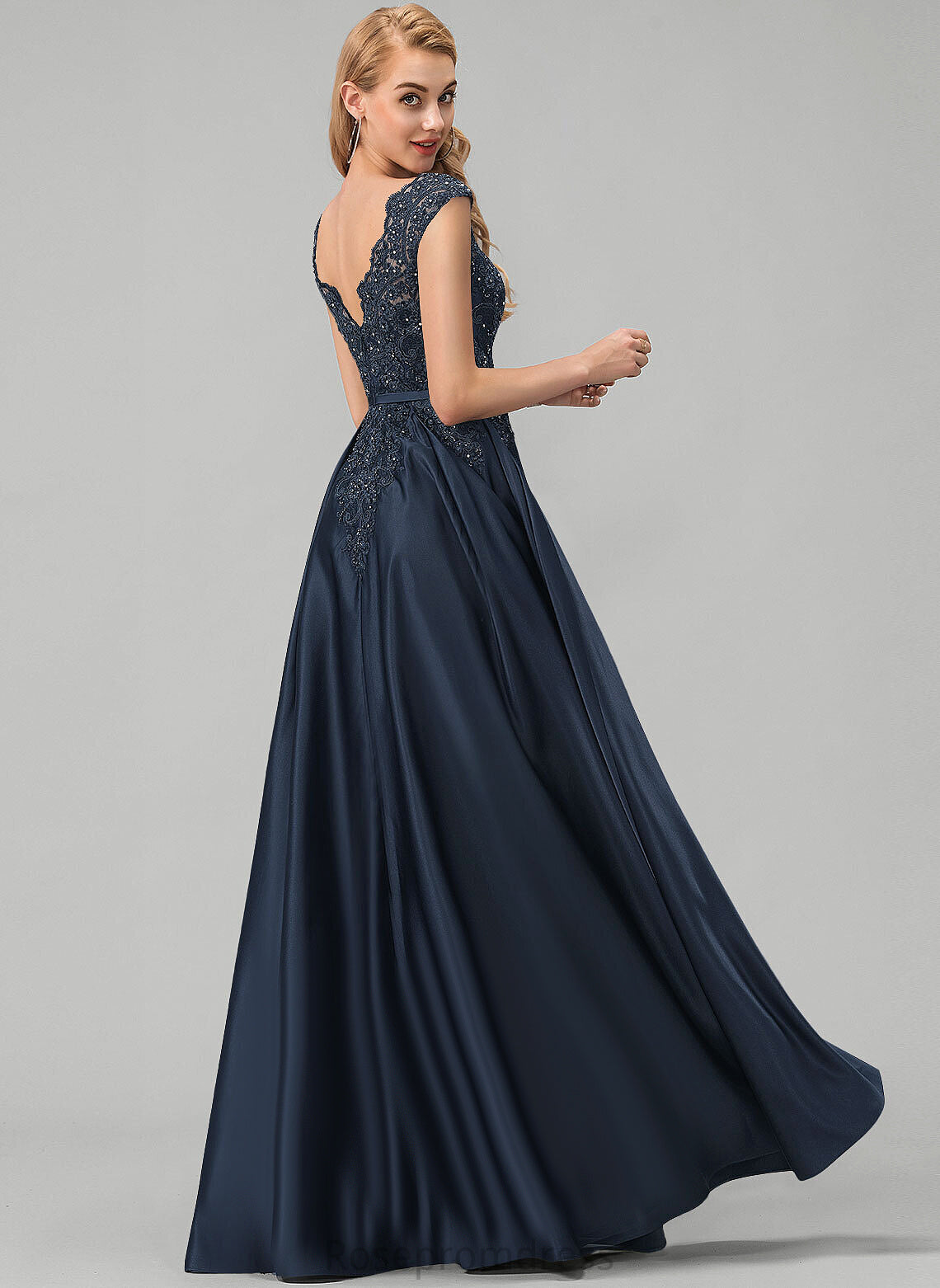 Prom Dresses Kendall Floor-Length Scoop Bow(s) Ball-Gown/Princess Beading Satin With Sequins