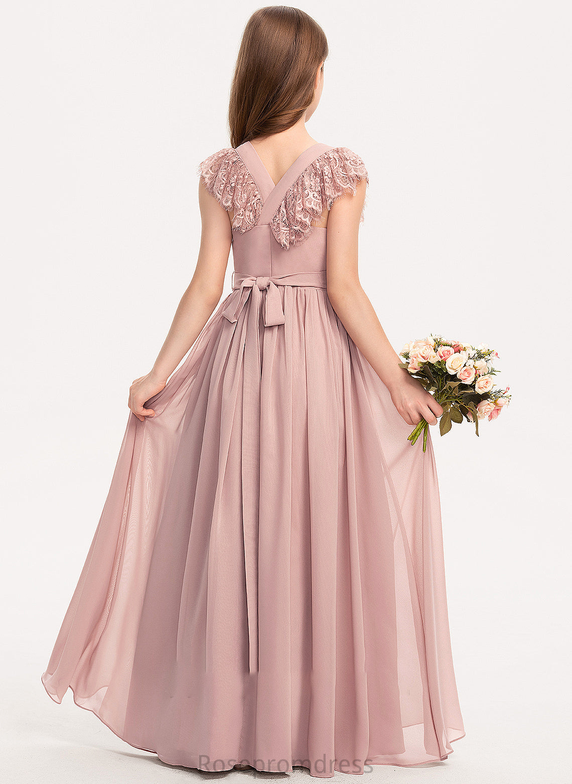 Neck Lace A-Line Bow(s) Scoop Junior Bridesmaid Dresses Kaydence Floor-Length Chiffon With