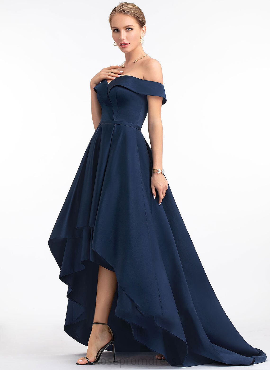 Ball-Gown/Princess Asymmetrical Liliana Satin Off-the-Shoulder Prom Dresses