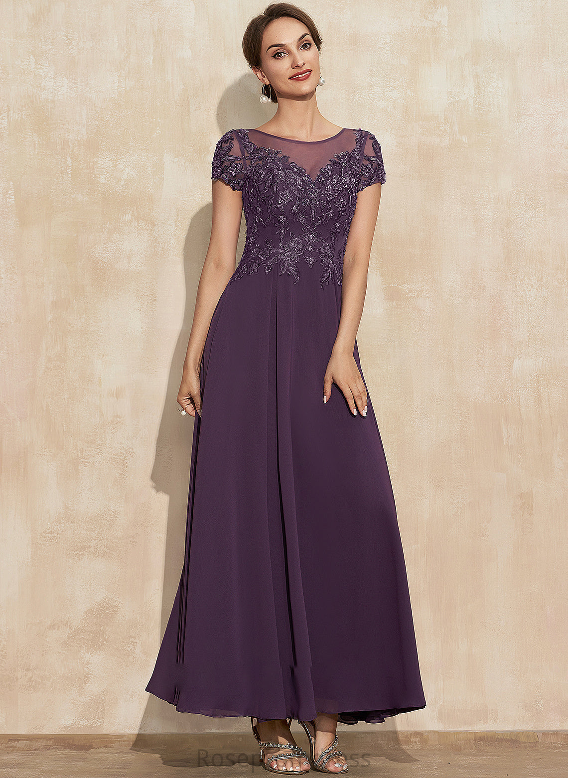 With Chiffon Jaycee A-Line Lace Scoop Ankle-Length Mother Neck Dress Sequins Mother of the Bride Dresses the Bride of