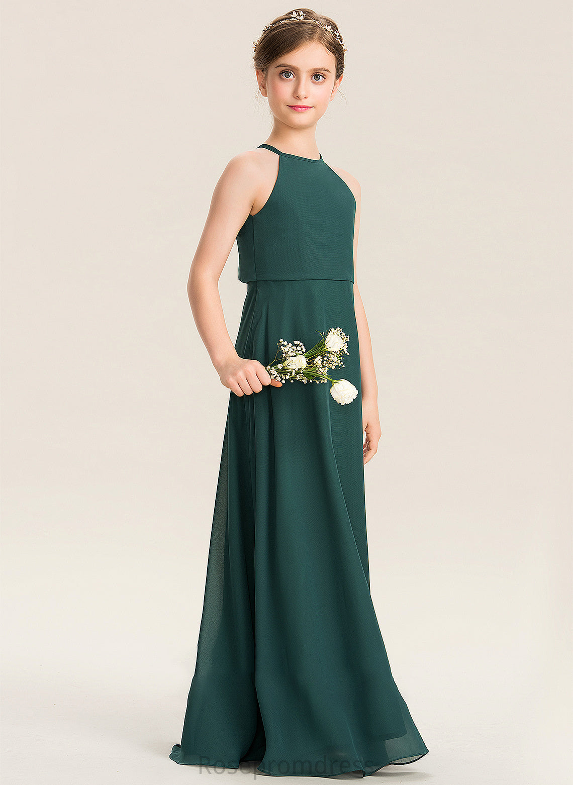 Gertie Junior Bridesmaid Dresses Chiffon Neck Floor-Length A-Line Scoop