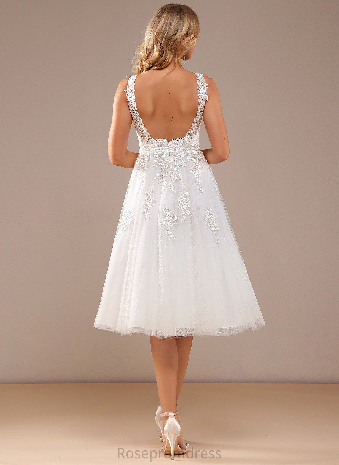 Tulle Lace V-neck Wedding Dress A-Line Knee-Length Nadia Wedding Dresses