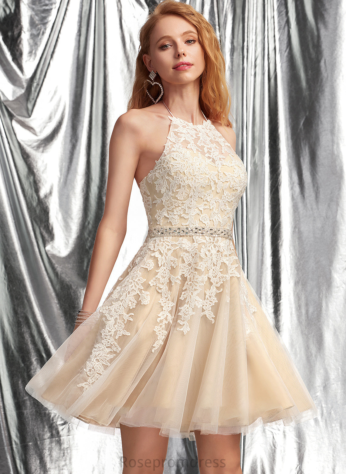 With Short/Mini Lace Beading Prom Dresses Sequins Tulle A-Line Halter Molly