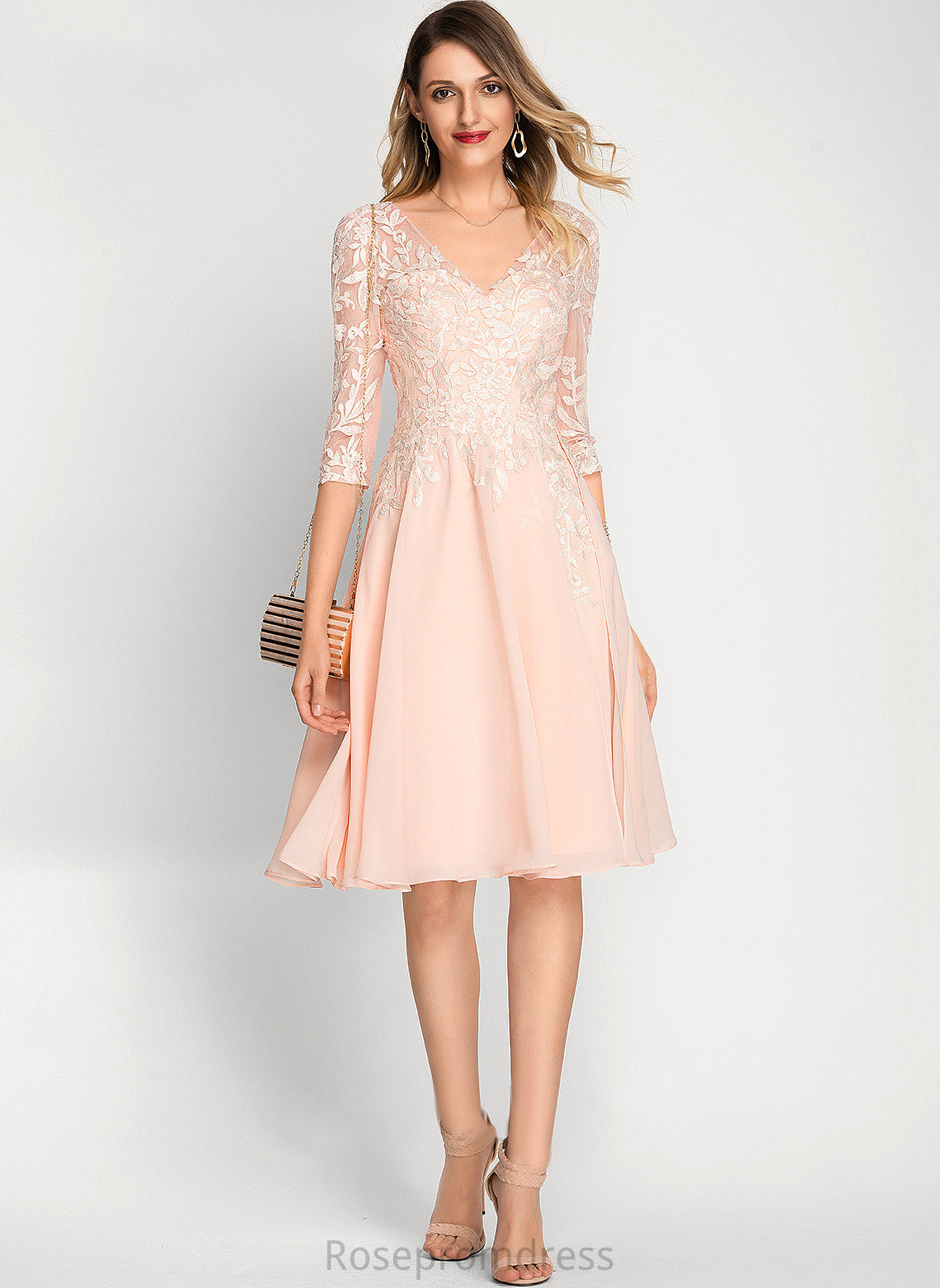 Knee-Length A-Line Cocktail V-neck Chiffon Lace Anya Sequins Cocktail Dresses With Dress