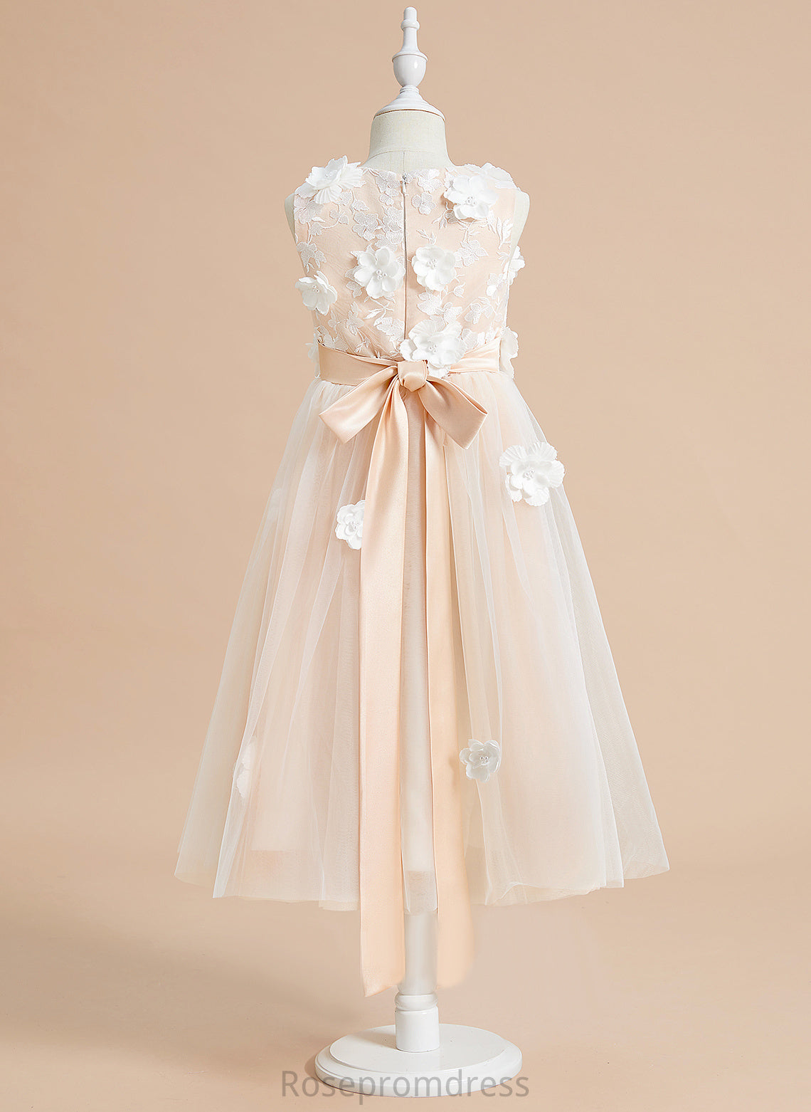 With Rory Flower Girl Dresses Flower(s)/Bow(s) Flower Tea-length - Tulle Scoop Girl Dress Sleeveless Neck A-Line