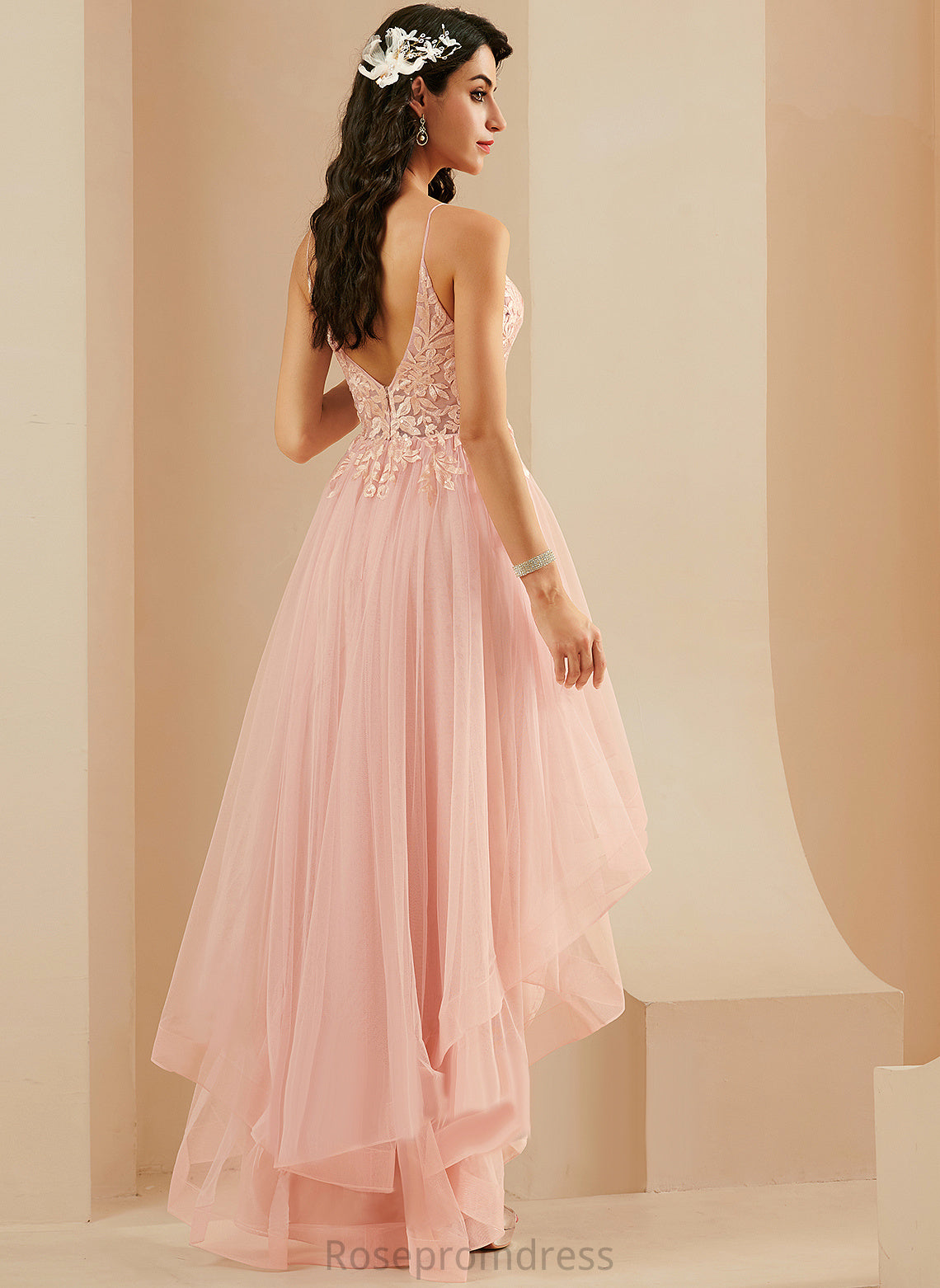 Lace Tulle Ball-Gown/Princess Prom Dresses V-neck Emmalee Asymmetrical