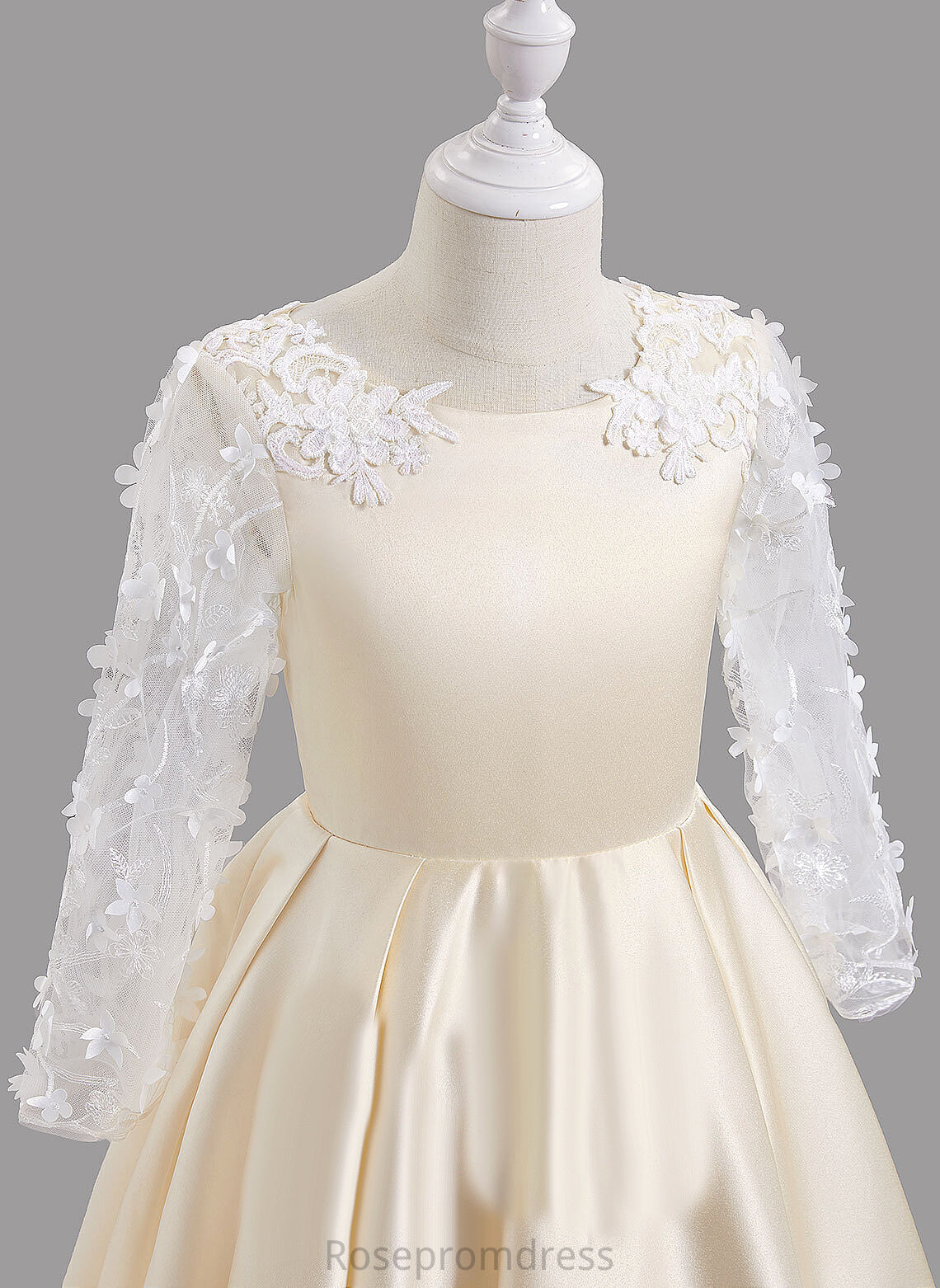 Bow(s)/Back Dress Hole Scoop - Long With Neck Girl A-Line Flower Girl Dresses Train Satin Janiyah Sleeves Sweep Flower