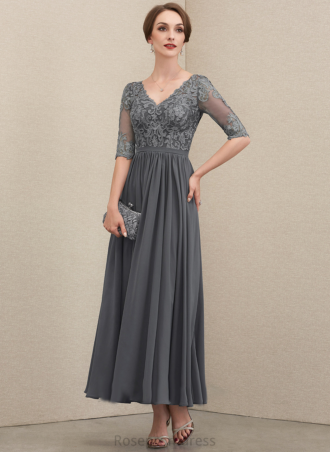 Bride Dress A-Line Lace Vanessa the V-neck Ankle-Length of Mother Mother of the Bride Dresses Chiffon