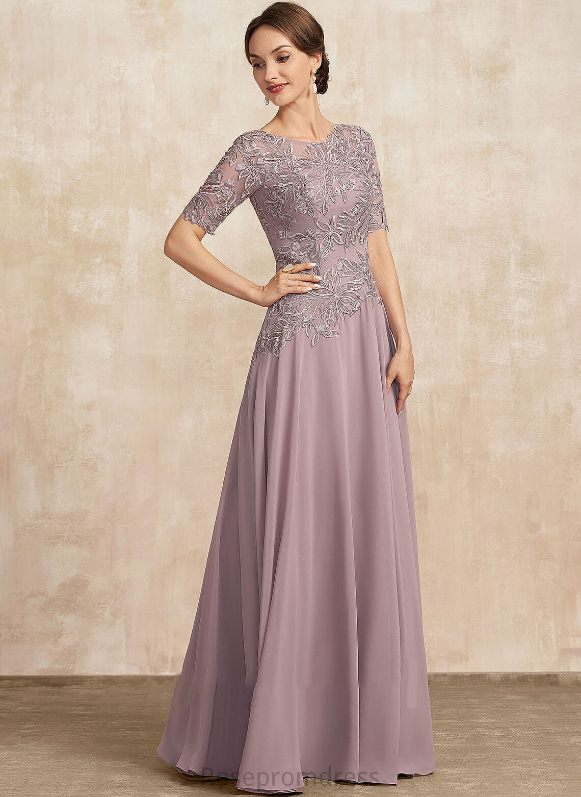 A-Line Neck Luna Mother Scoop of Dress Lace the Floor-Length Chiffon Bride Mother of the Bride Dresses