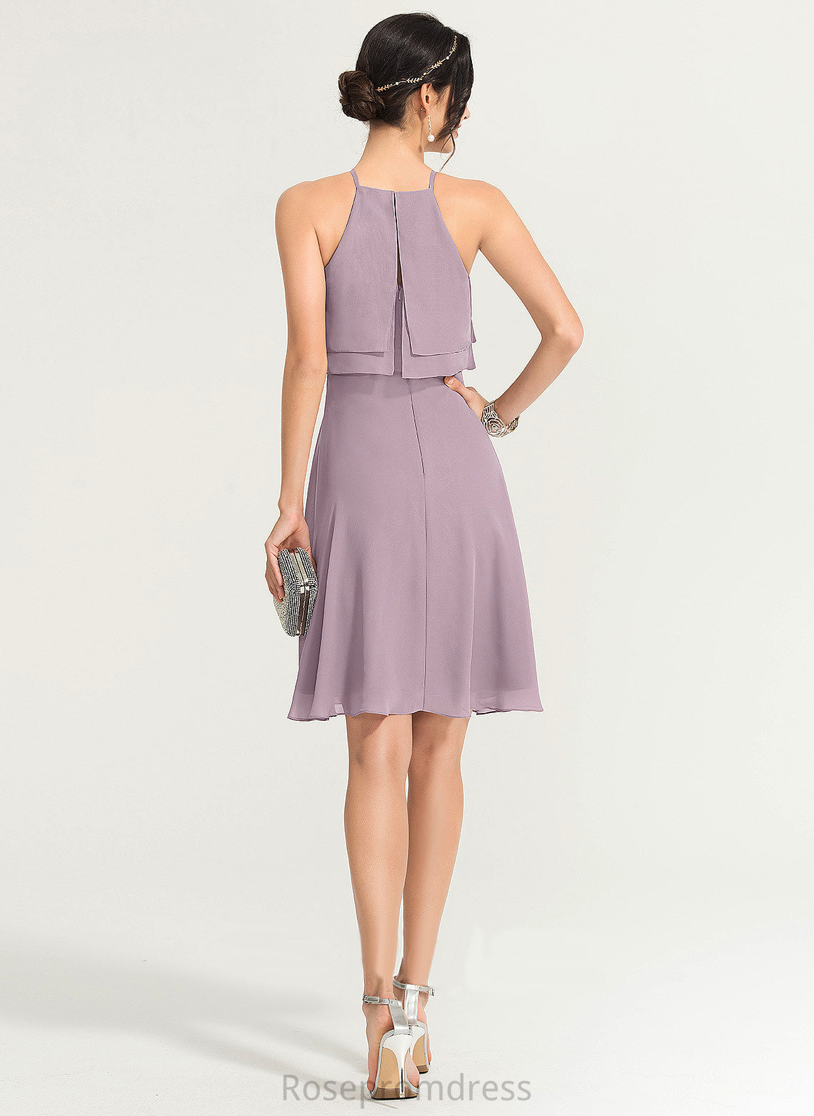 Neckline Cocktail Dresses Dress Brenda Chiffon Cocktail A-Line Knee-Length Square