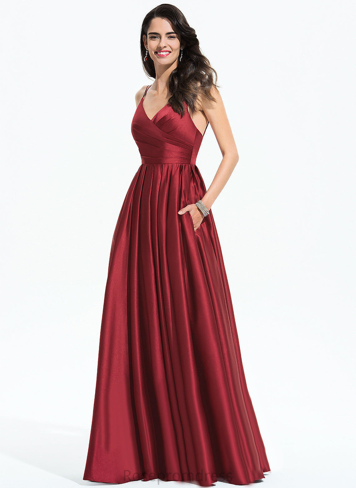 A-Line V-neck Fabric Silhouette Neckline Length Embellishment Floor-Length Pleated Kylee Sleeveless A-Line/Princess Bridesmaid Dresses