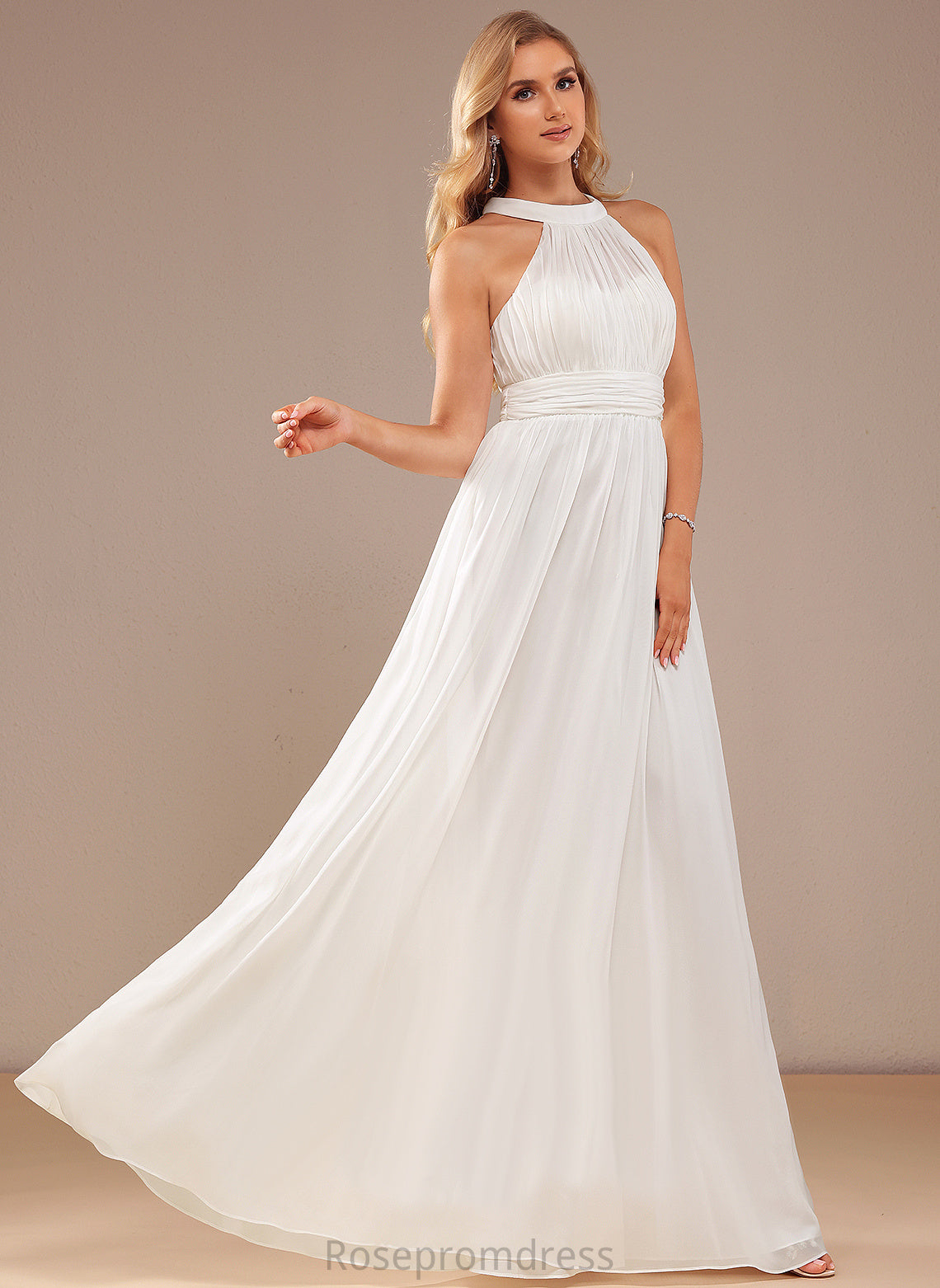 Wedding Dresses High Neck A-Line Floor-Length Wedding Ruffle With Chiffon Dress Cailyn