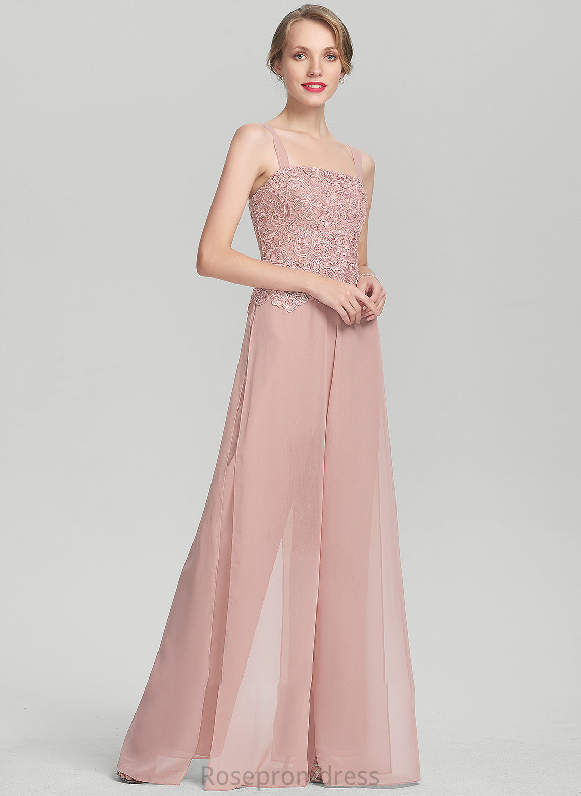 Dress Deanna Chiffon Jumpsuit/Pantsuit Square Bride Neckline Mother Mother of the Bride Dresses the Floor-Length Lace of