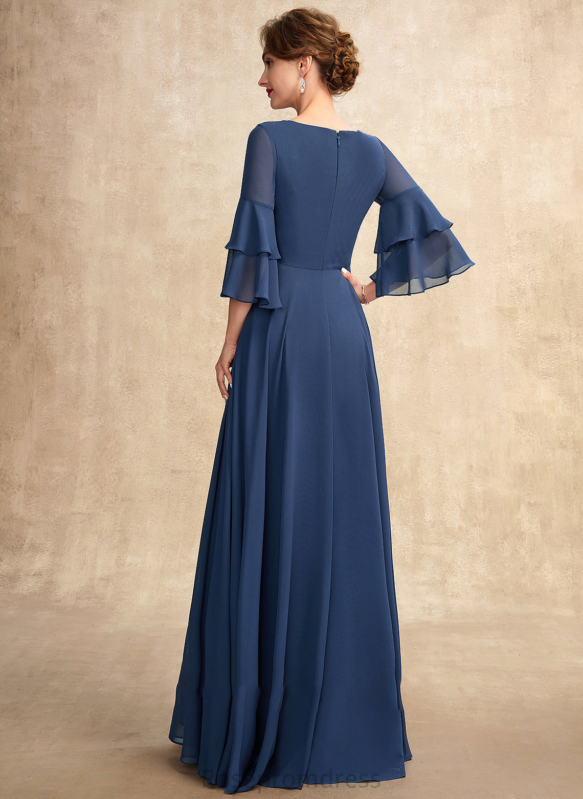 Chiffon Bride Mother of Floor-Length Dress V-neck the With Mother of the Bride Dresses A-Line Ruffles Micaela Cascading