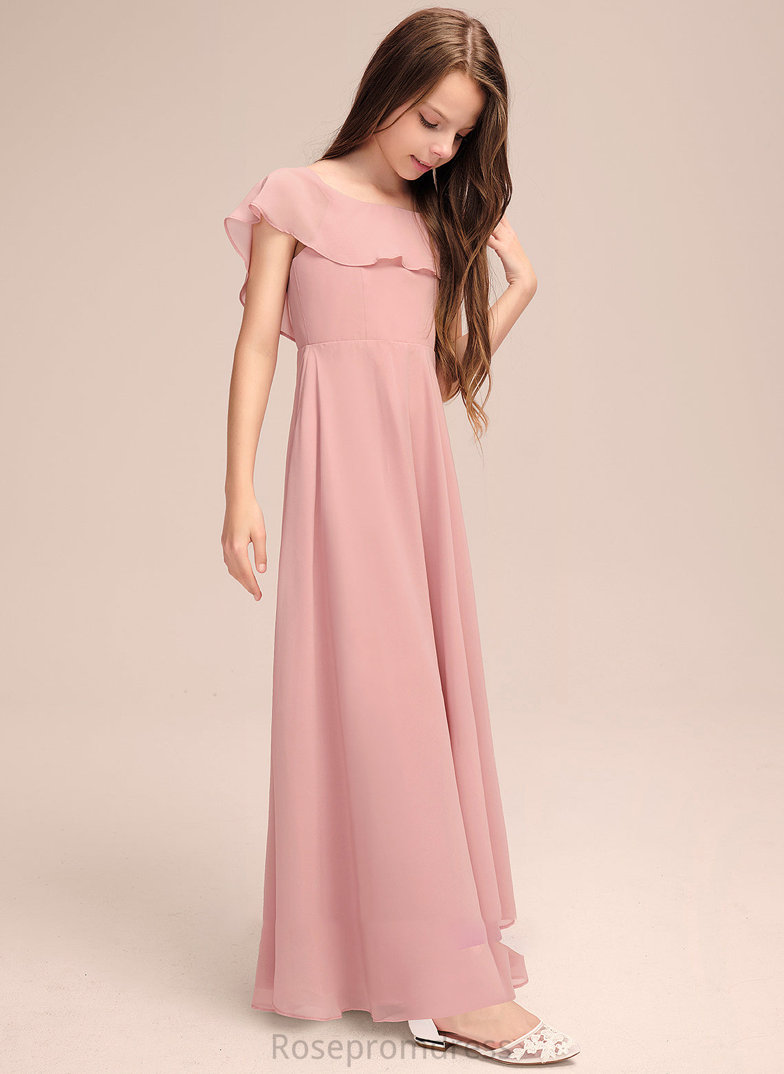 Cascading A-Line Floor-Length Junior Bridesmaid Dresses With Ruffles Neck Scoop Rachel Chiffon