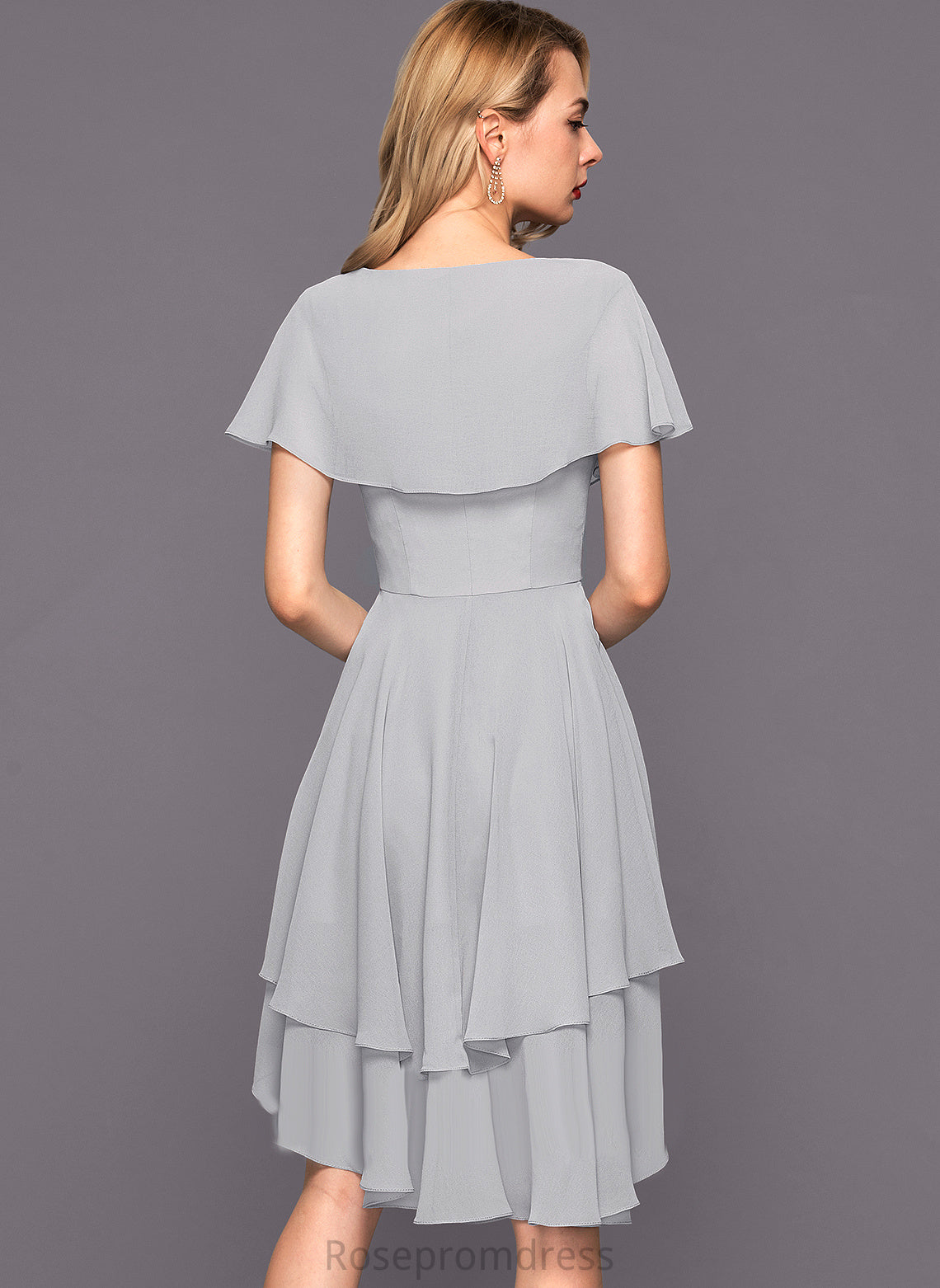 V-neck Makenna Dress With Asymmetrical A-Line Chiffon Ruffles Cocktail Cascading Cocktail Dresses