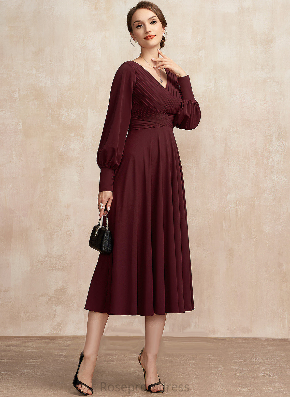 Dress Tea-Length A-Line Mother of the Bride Dresses Mother Ruffle With Elise V-neck the Bride of