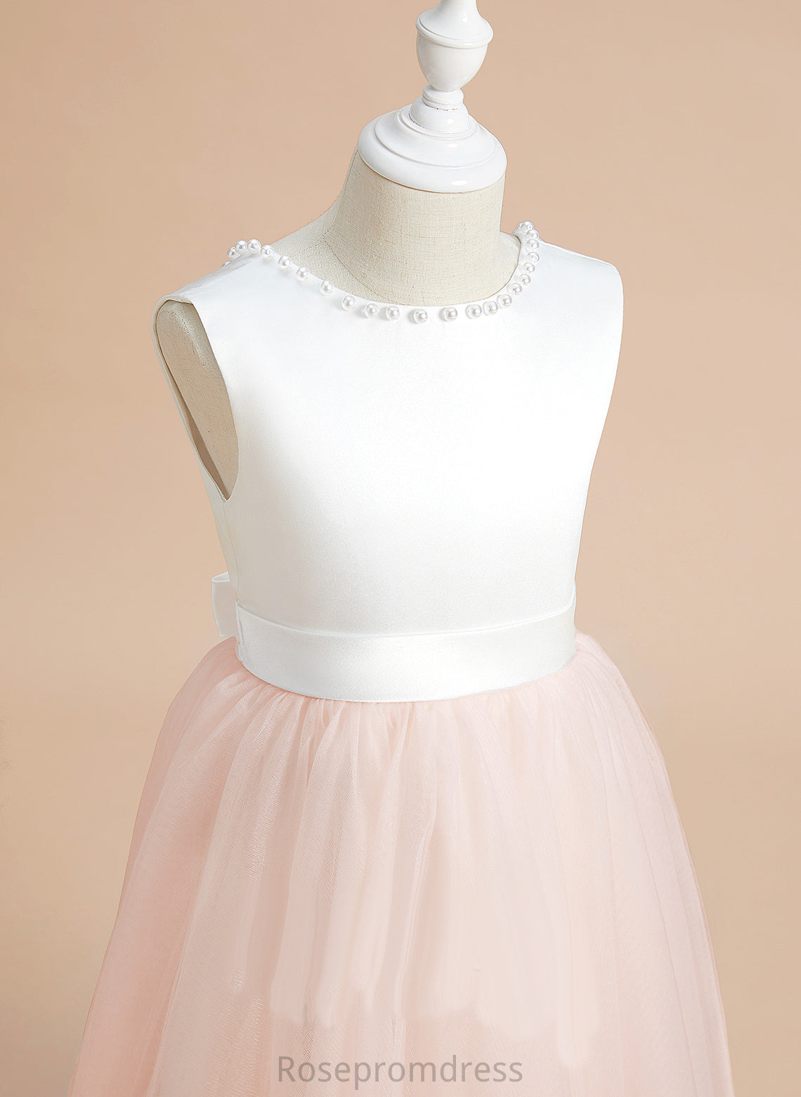 Satin/Tulle Neck Scoop Girl - A-Line With Tea-length Emerson Beading/Bow(s) Dress Flower Sleeveless Flower Girl Dresses