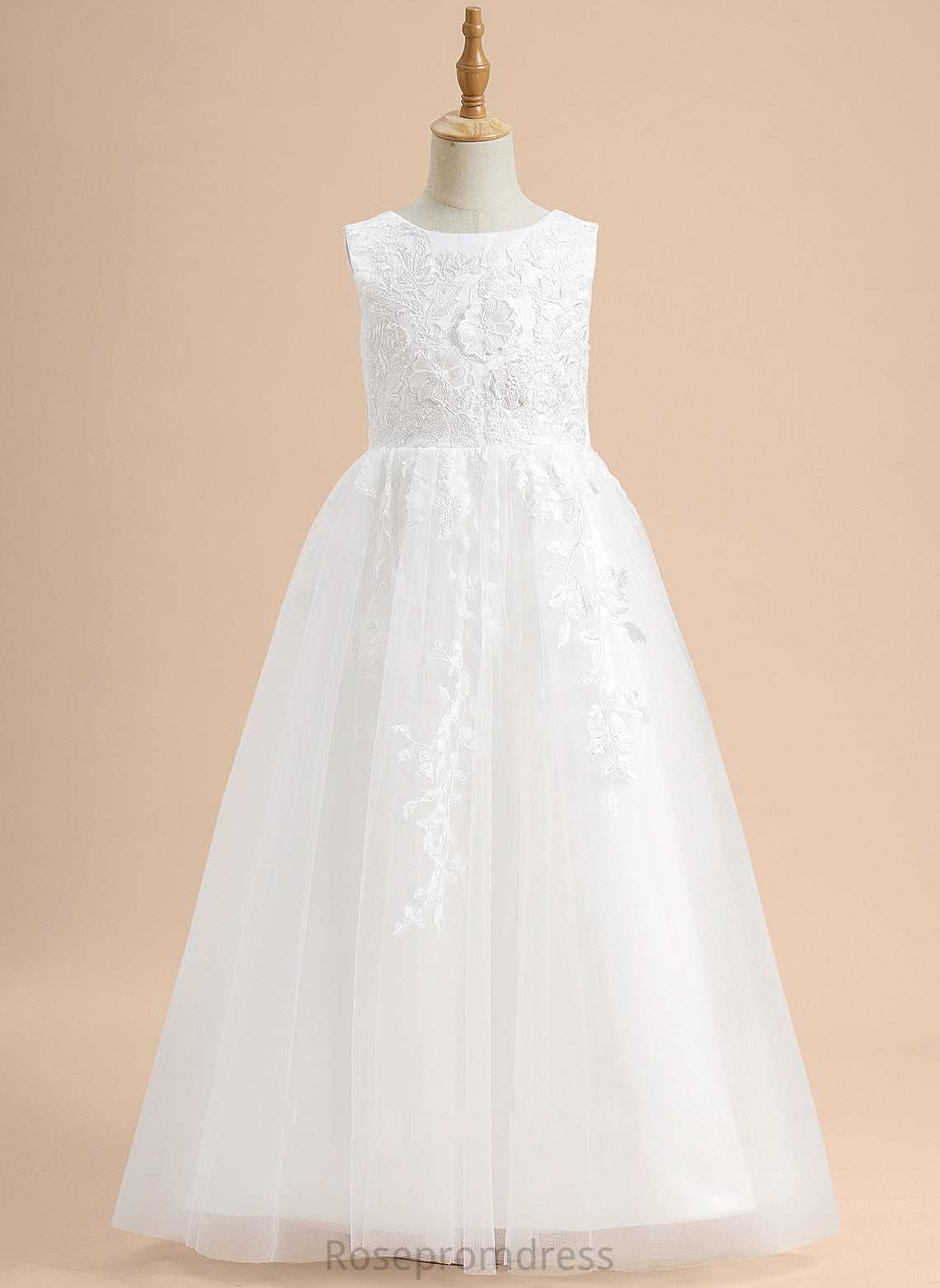 Scoop - Myah With Tulle Girl Lace/Flower(s)/Bow(s) Floor-length Sleeveless A-Line Dress Neck Flower Girl Dresses Flower