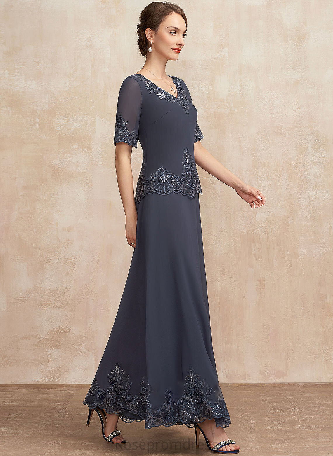 Mother of the Bride Dresses Mother Lace the V-neck Bride Chiffon of Ankle-Length With A-Line Brianna Dress Sequins