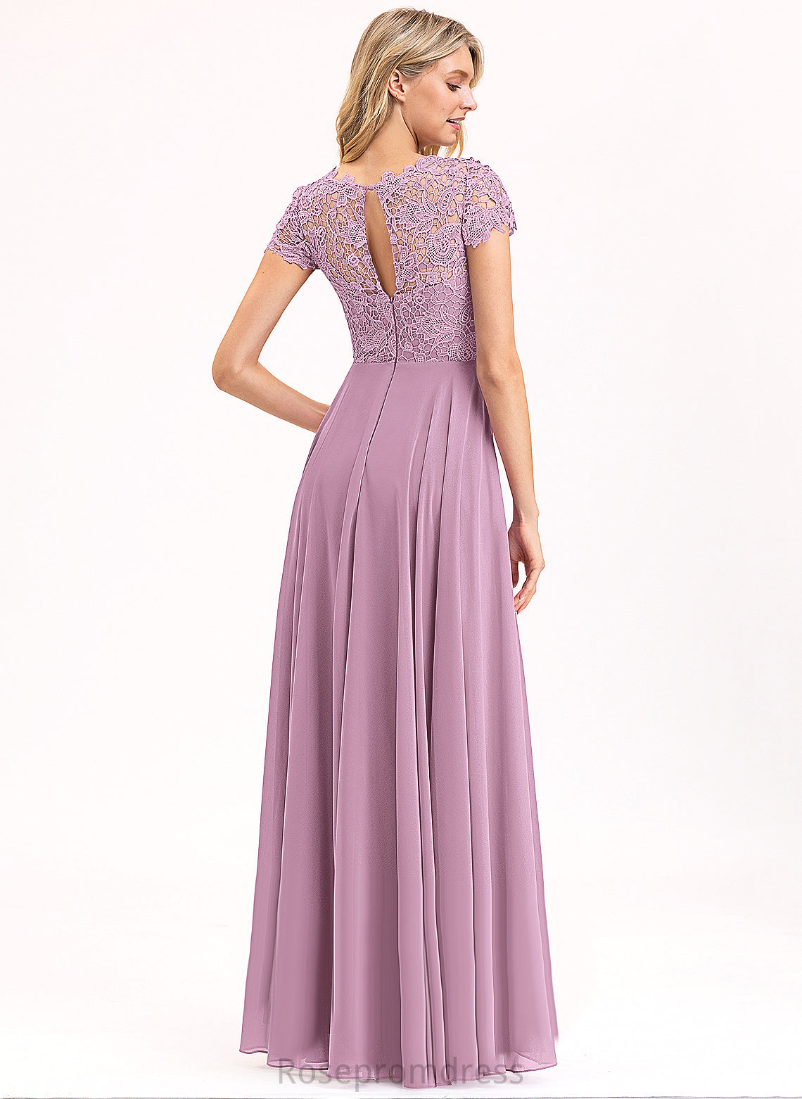 Floor-Length A-Line Chiffon Scoop Lace Nellie Prom Dresses