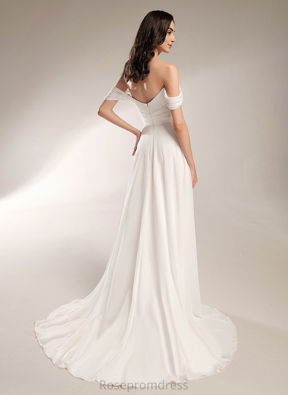 Court Dress Wedding Pleated Train With Magdalena Wedding Dresses Off-the-Shoulder Chiffon A-Line