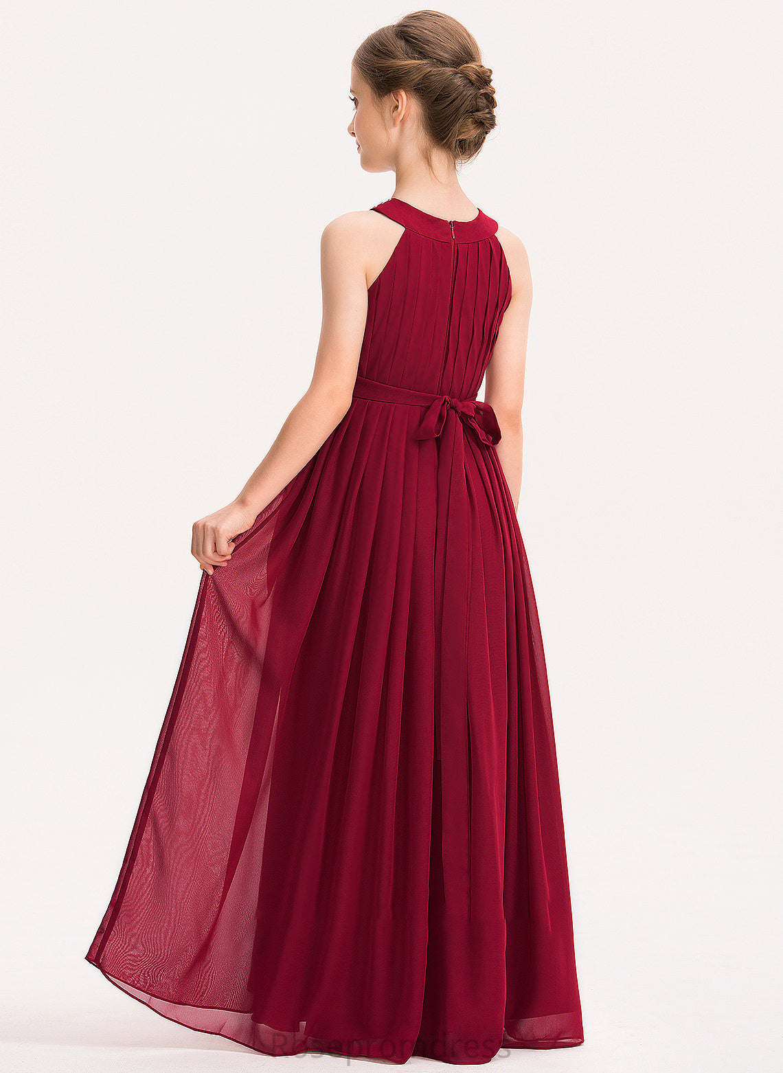 Floor-Length Bow(s) Kassidy With Beading Neck Scoop Ruffle Chiffon Junior Bridesmaid Dresses A-Line