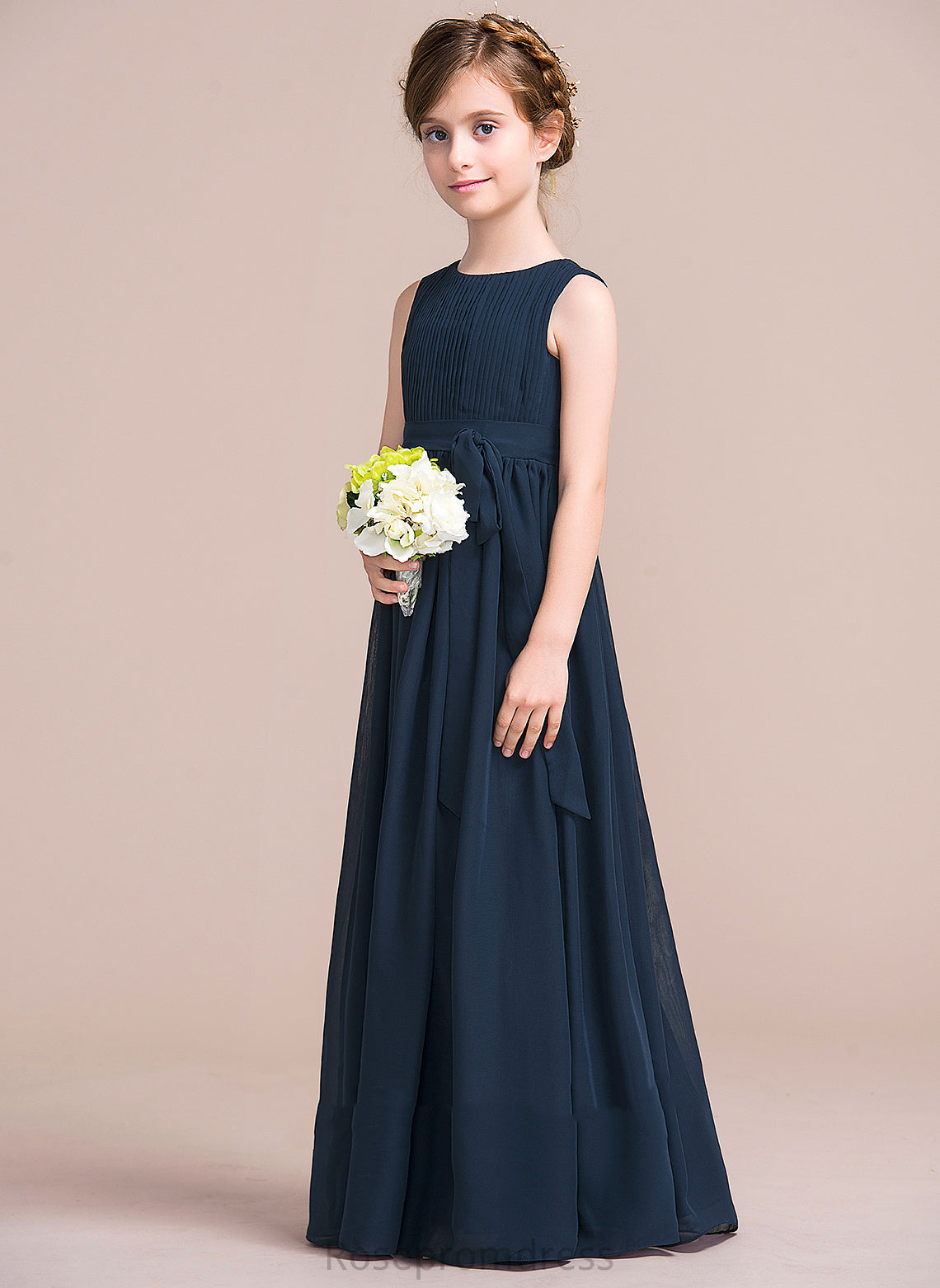 Flower Scoop Bow(s) With Chiffon Neck Emery - Empire Dress Sleeveless Floor-length Girl Flower Girl Dresses