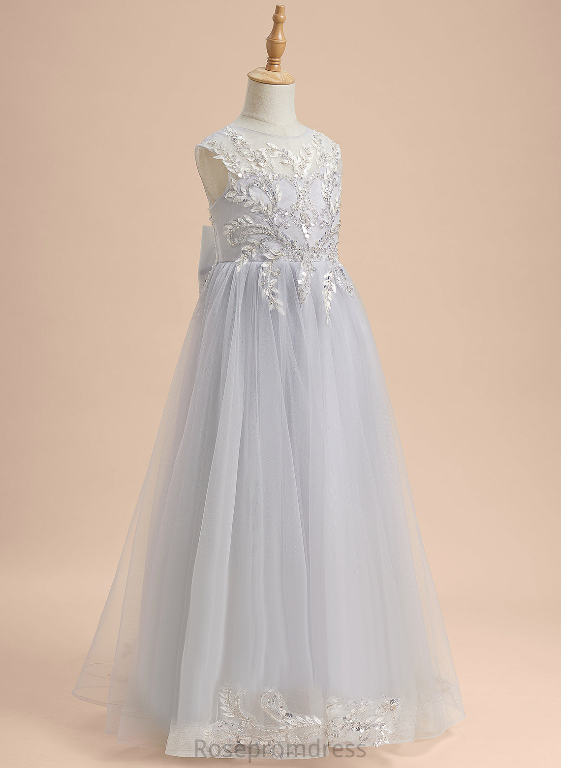 Esther Girl Neck With Sleeveless Dress Flower Girl Dresses Floor-length A-Line Beading/Sequins/Bow(s) Flower - Tulle Scoop