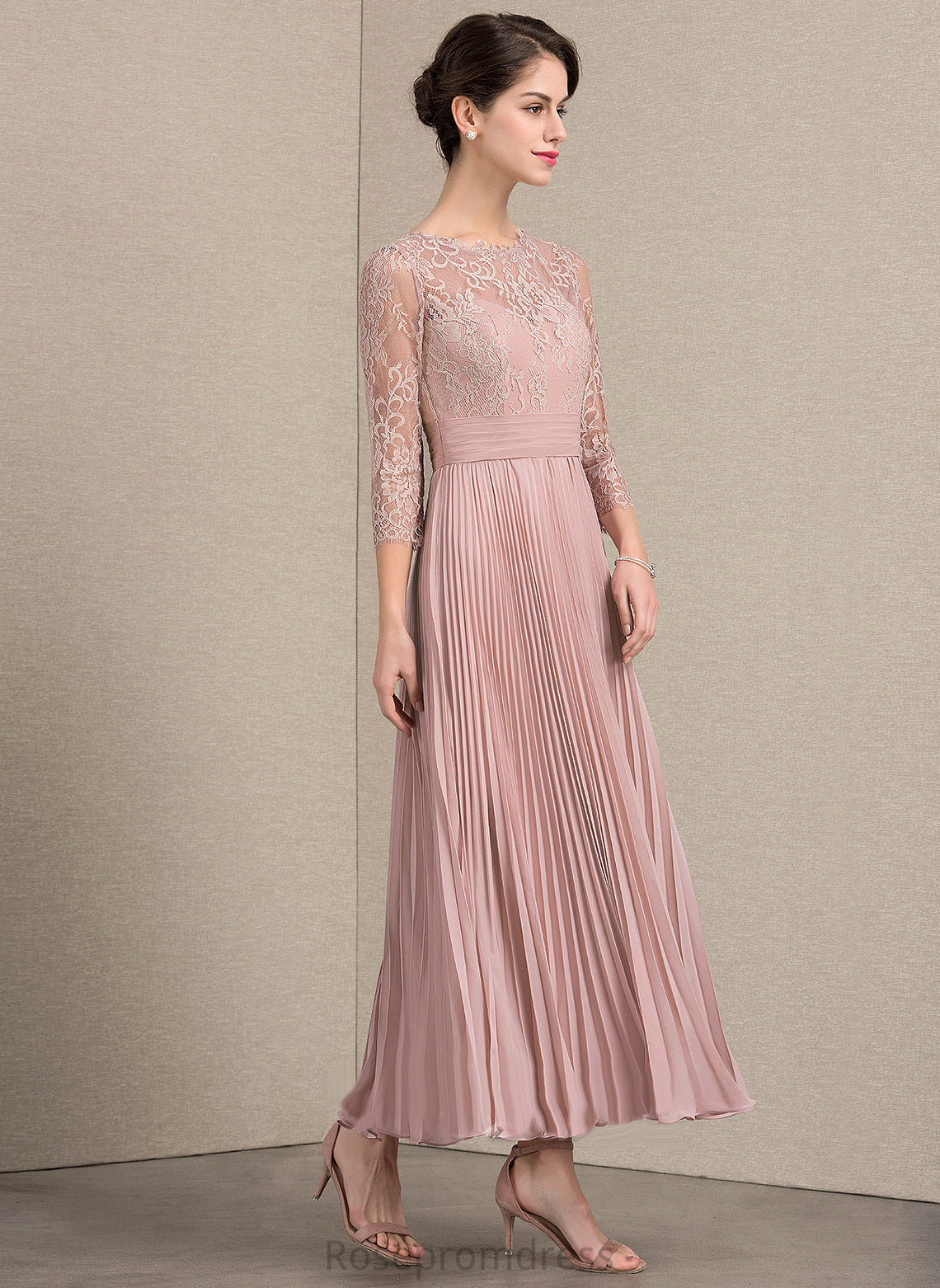 Dress With Lace of A-Line Bride Mother the Chiffon Amelia Scoop Mother of the Bride Dresses Ankle-Length Pleated Neck