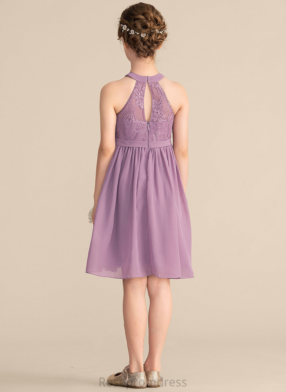 Chiffon Knee-Length Neck Lace Rachael Junior Bridesmaid Dresses A-Line Scoop