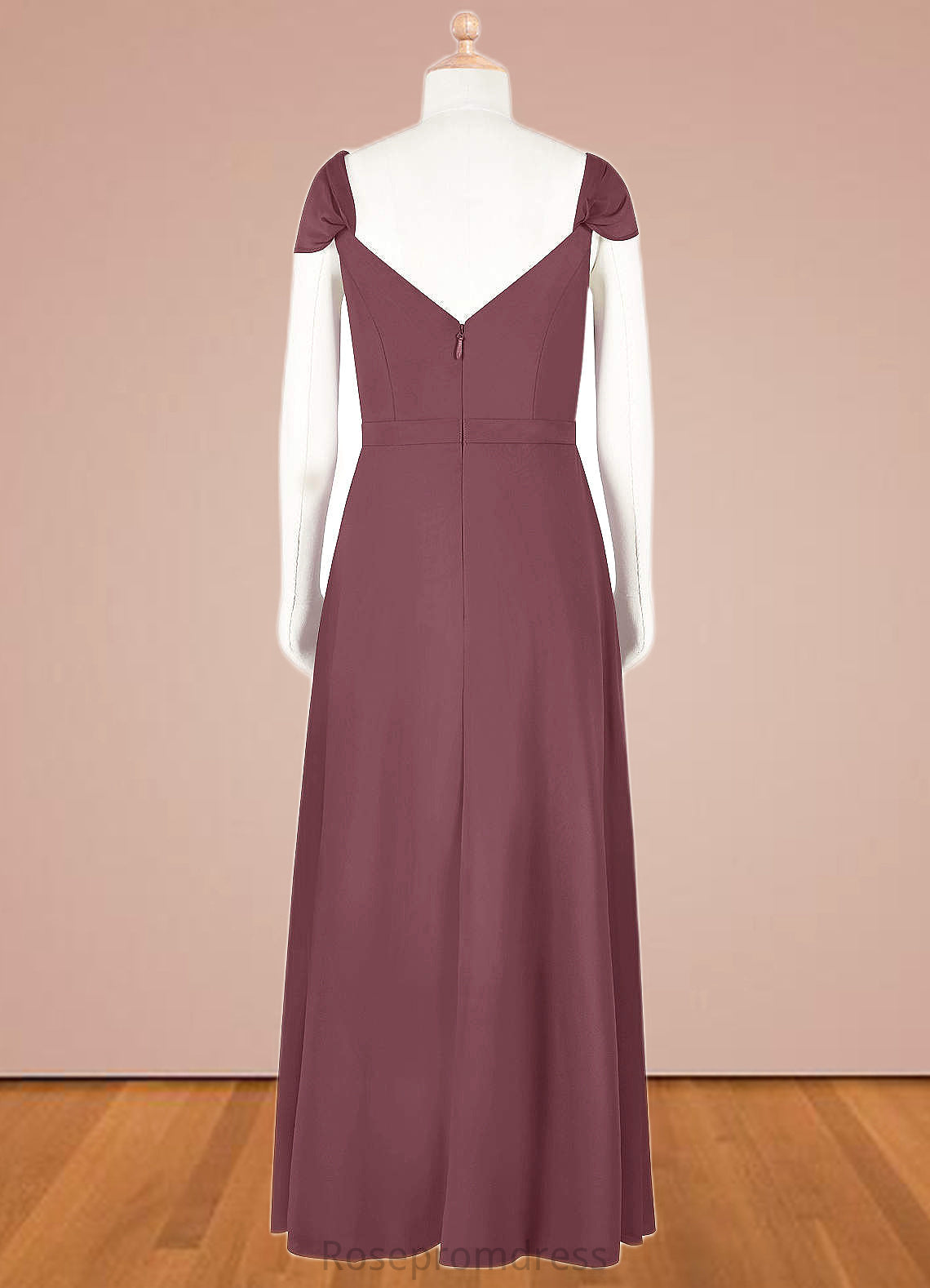 Juliette A-Line Off the Shoulder Chiffon Floor-Length Junior Bridesmaid Dress SRSP0020000