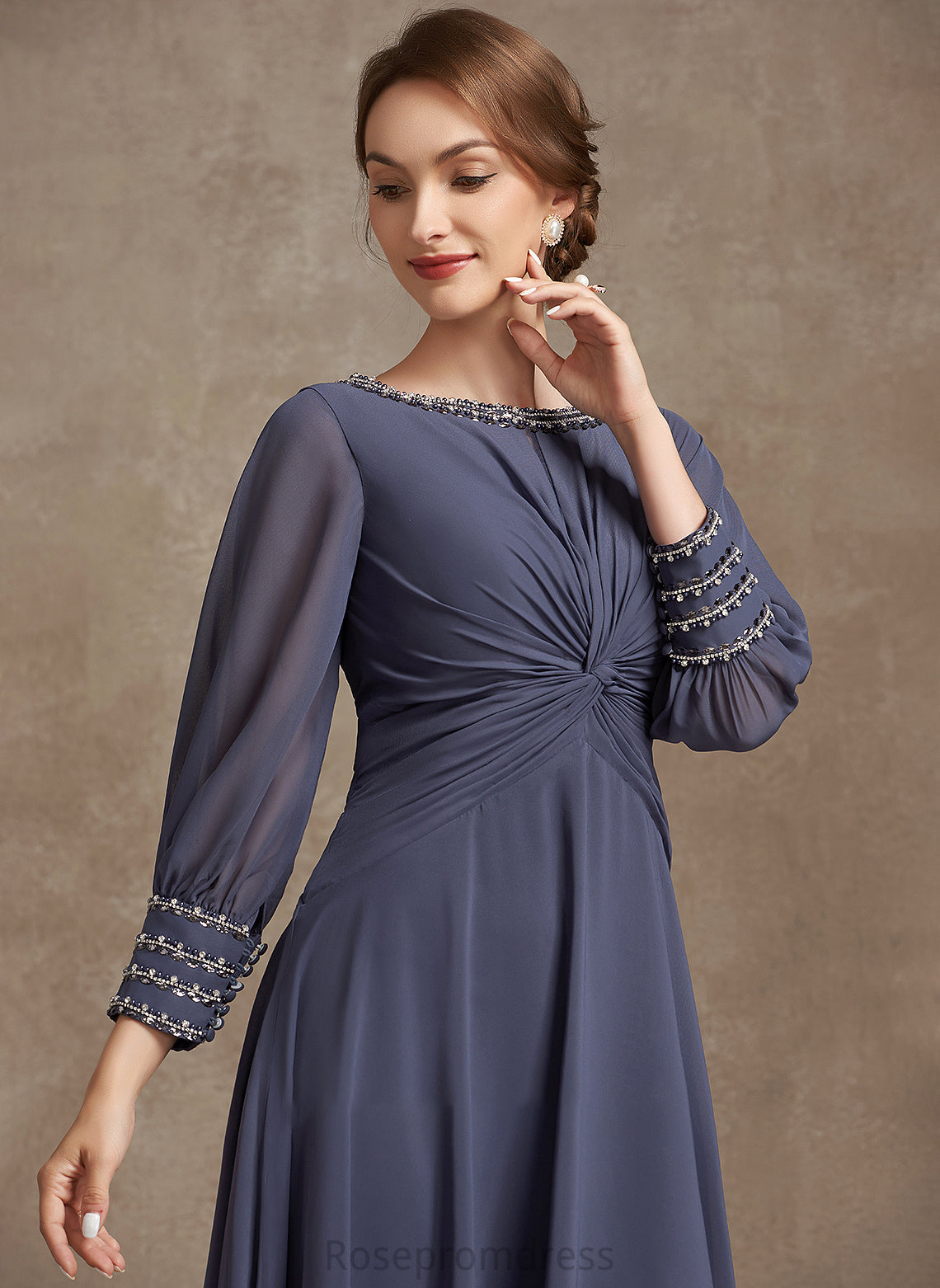 Tea-Length With Mother of the Bride Dresses of Chiffon Bride Mother Ruffle A-Line the Payten Scoop Neck Dress Beading