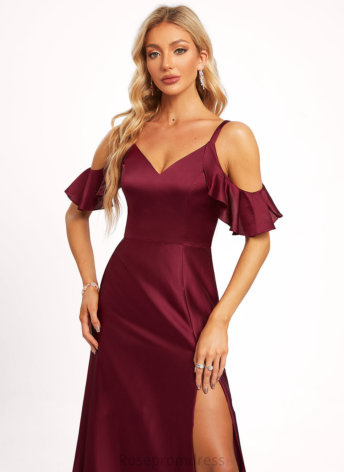 Straps&Sleeves A-line SpaghettiStraps Silhouette Sleeveless BackZip Length BackStyle VBack Embellishment Floor-Length Kianna Bridesmaid Dresses