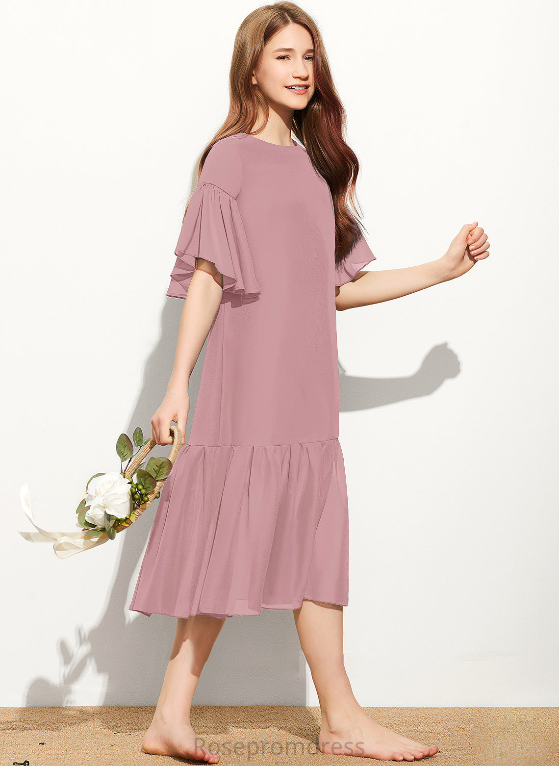 With Cascading Junior Bridesmaid Dresses A-Line Ruffles Scoop Mariah Neck Knee-Length Chiffon