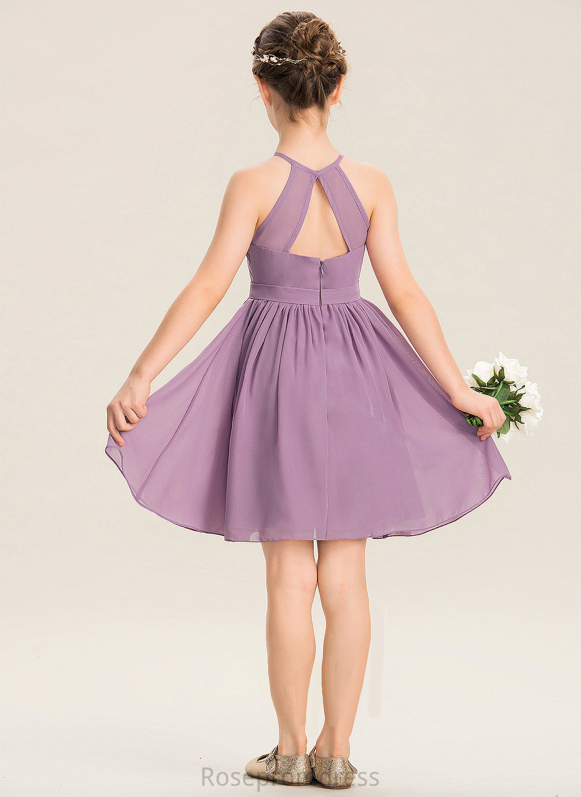 Junior Bridesmaid Dresses With Aryanna Beading Chiffon Ruffle Neck Knee-Length Scoop A-Line