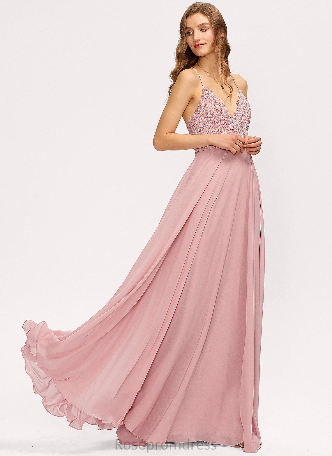 Krista A-Line Floor-Length V-neck Prom Dresses Chiffon