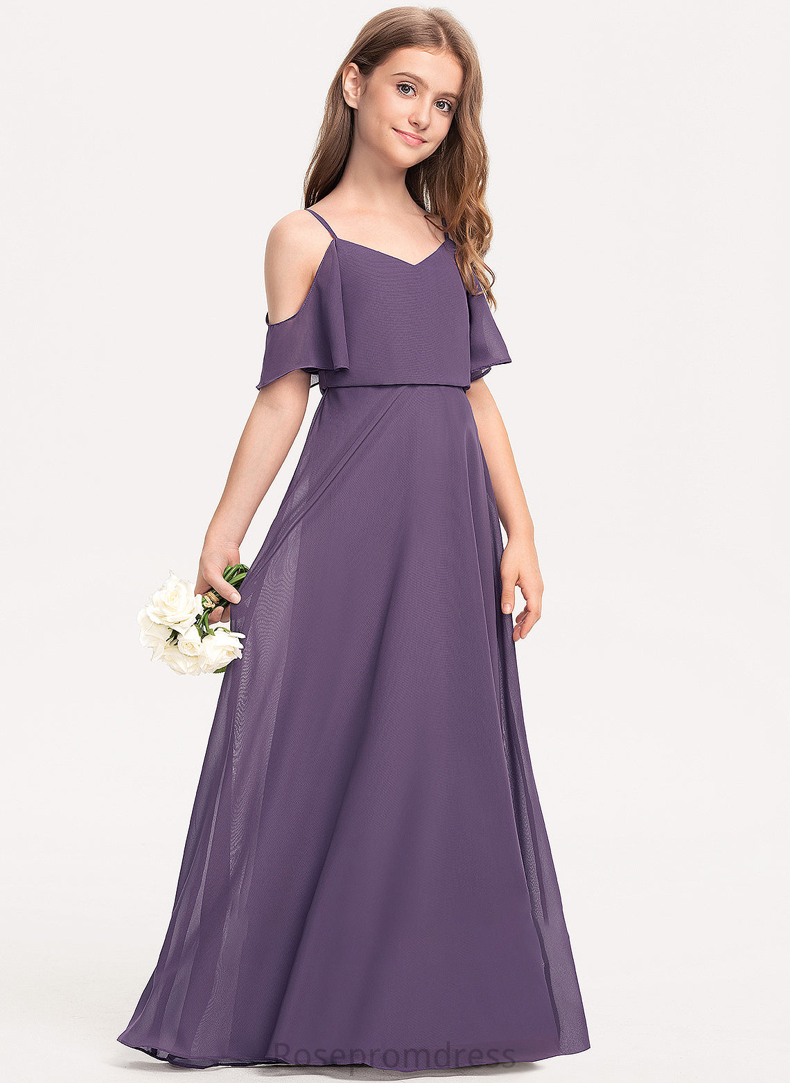 V-neck A-Line Junior Bridesmaid Dresses Floor-Length Payton Chiffon