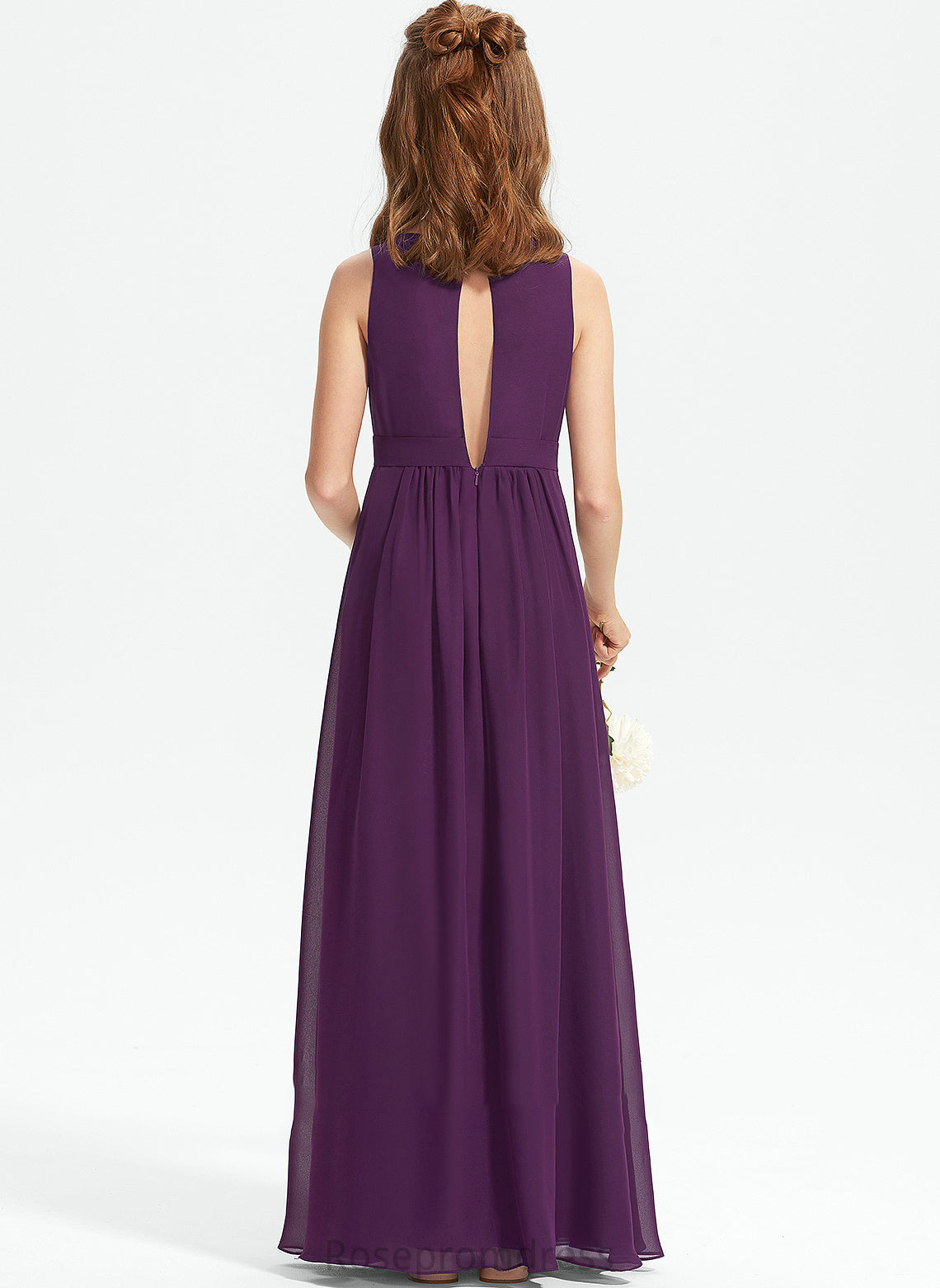 Floor-Length Jenny With Chiffon A-Line Junior Bridesmaid Dresses Ruffles V-neck