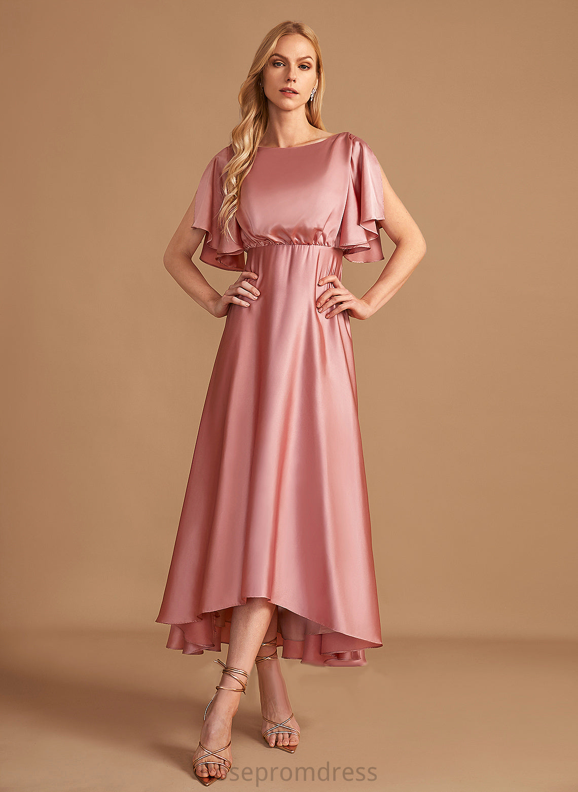 Neckline A-Line HighNeck Silhouette Asymmetrical Fabric Straps Satin Length Giuliana Bridesmaid Dresses