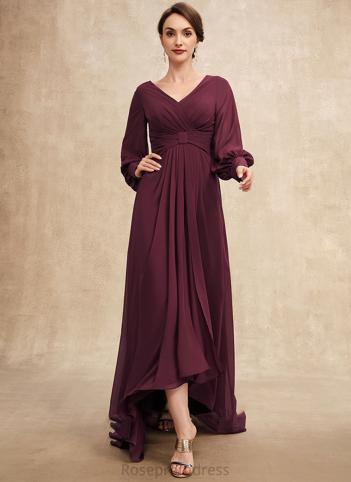 Mother With Iris the Dress Ruffle Bride Mother of the Bride Dresses V-neck Chiffon A-Line Asymmetrical of