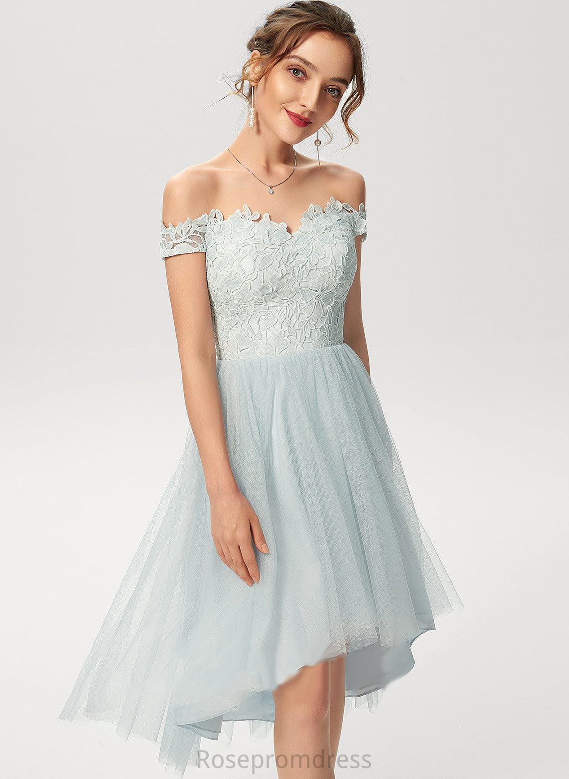 Cocktail Dresses A-Line Dress Off-the-Shoulder Cocktail Tulle Lace Lucy Asymmetrical