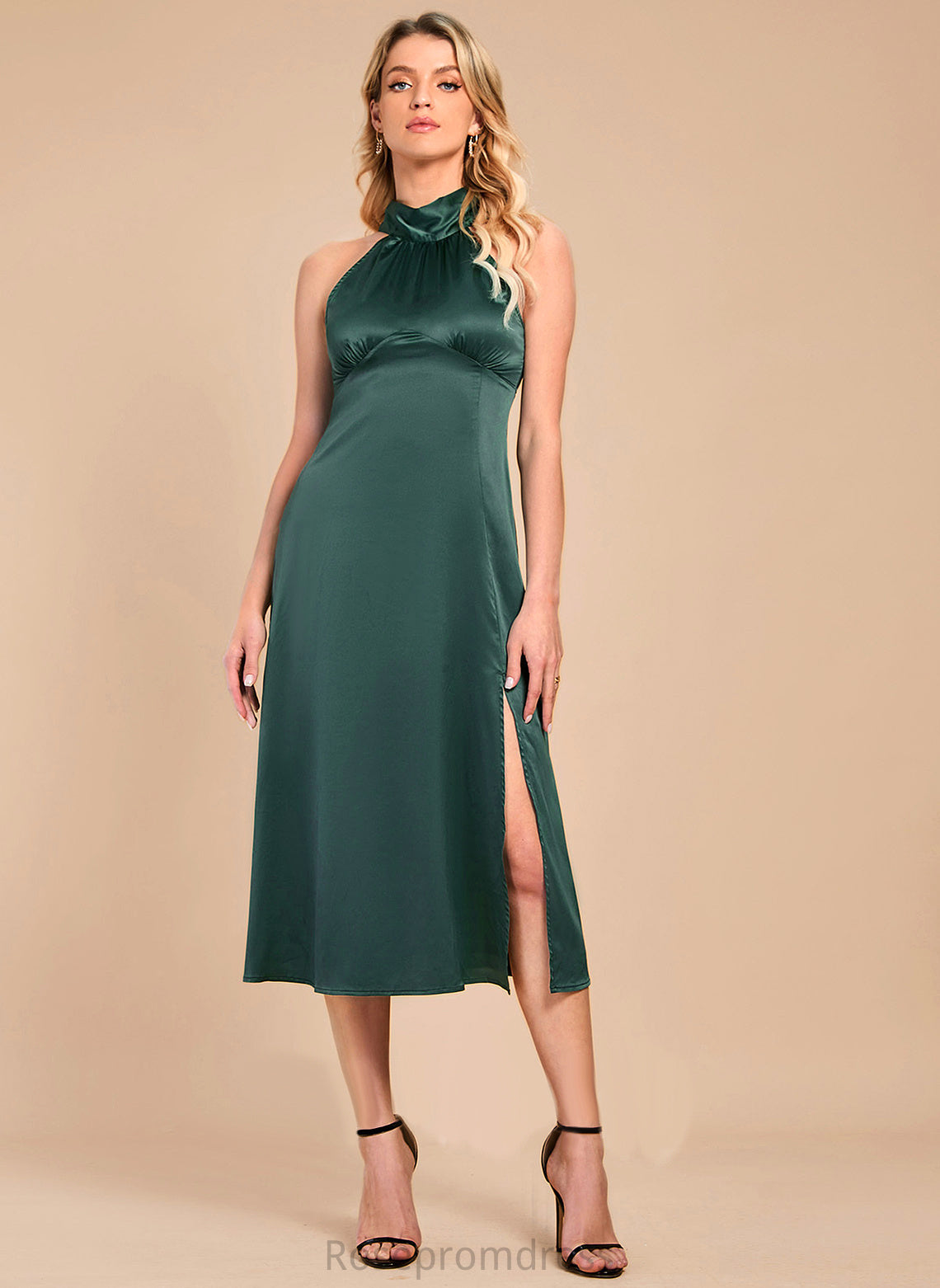 Elegant Club Dresses Yaretzi A-line Satin High Neck Sleeveless Dresses Midi