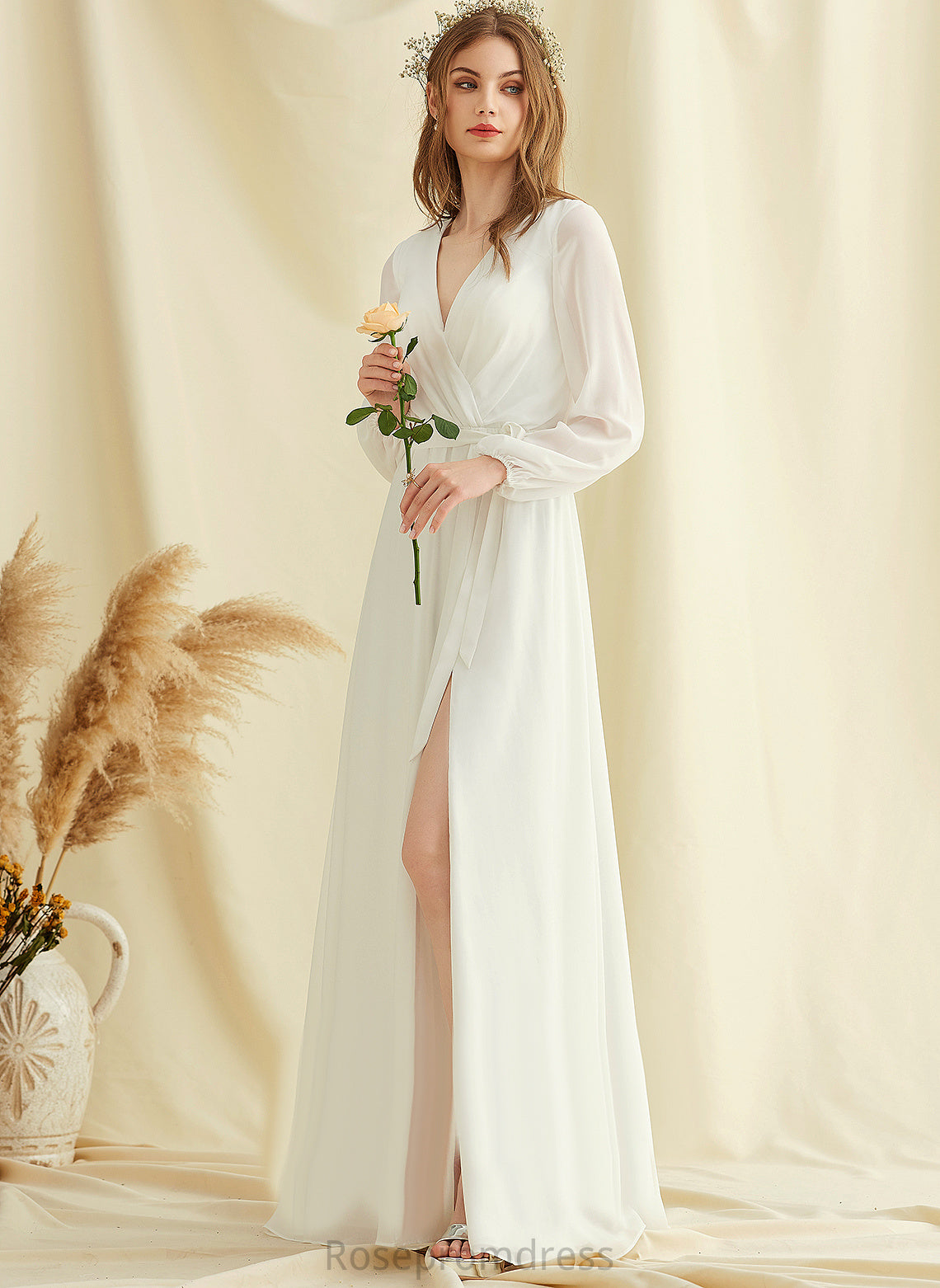 Wedding Dresses Talia A-Line V-neck Chiffon Wedding Dress Floor-Length