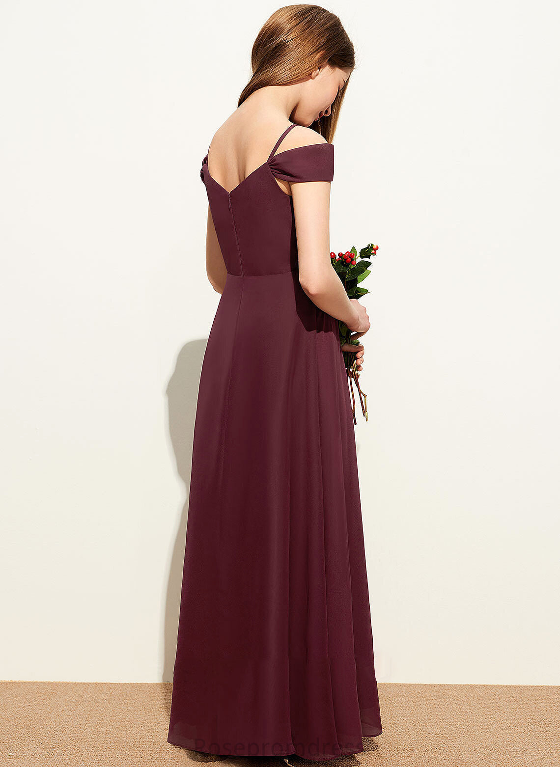 Floor-Length A-Line With Junior Bridesmaid Dresses Off-the-Shoulder Chiffon Ruffle Braelyn